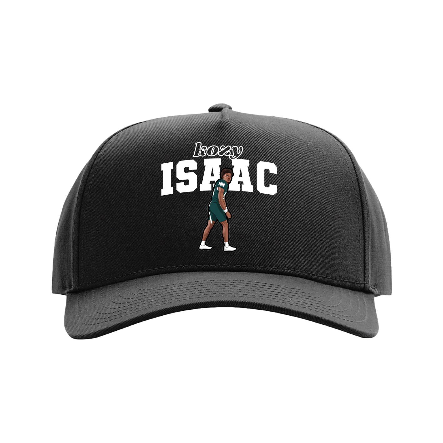 Full Fabric Five-Panel Champ Cap — Name Arch in Black
