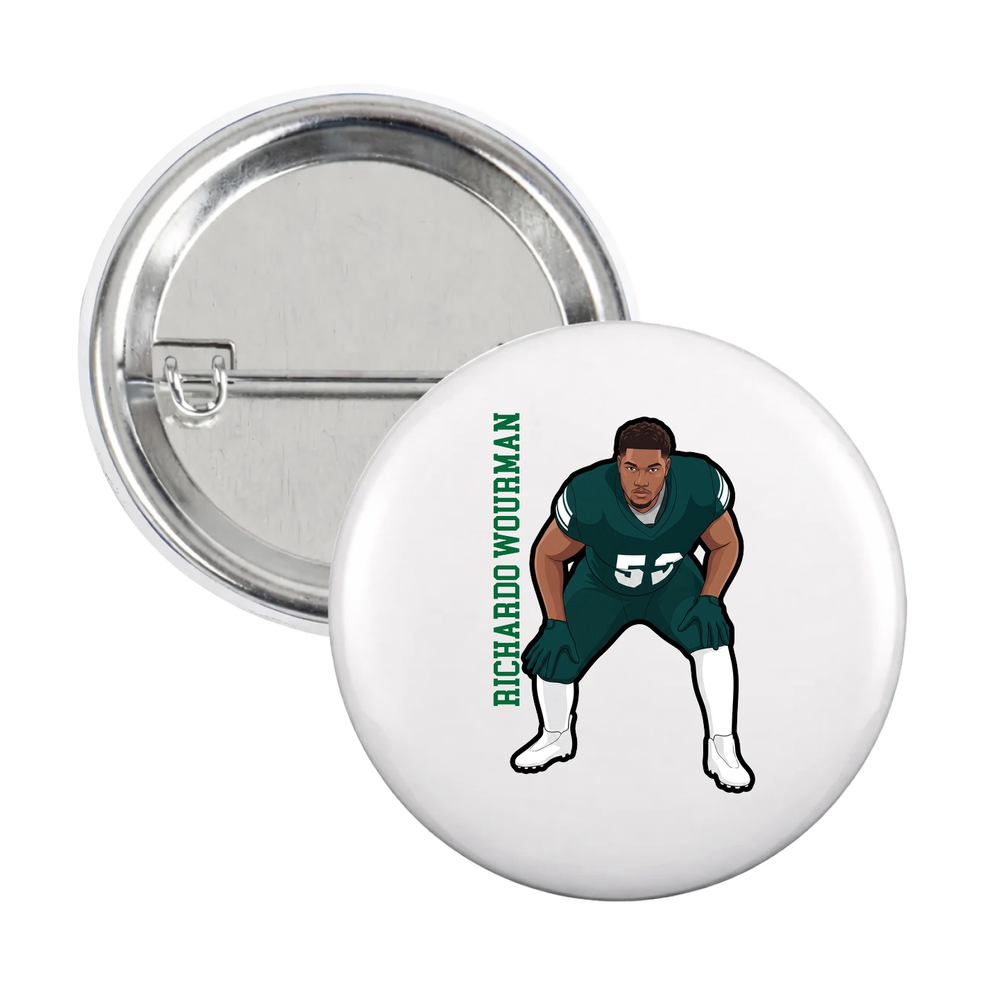 Game Day Button — Name Vertical in White