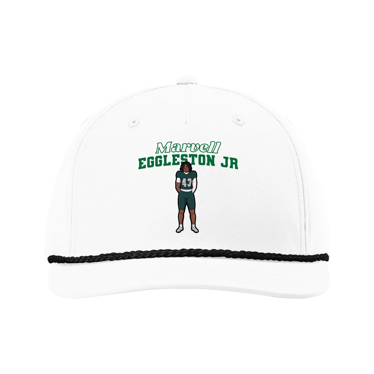 Five-Panel Classic Rope Cap — Name Arch in White