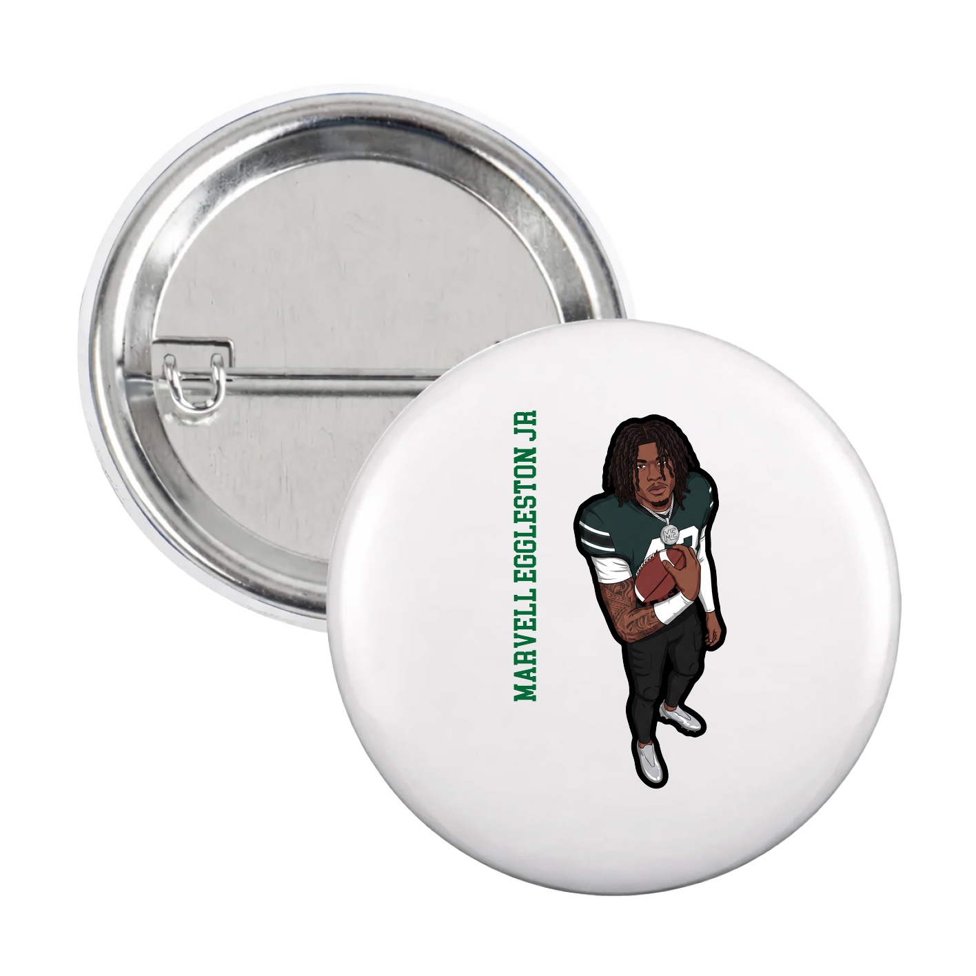 Game Day Button — Name Vertical in White