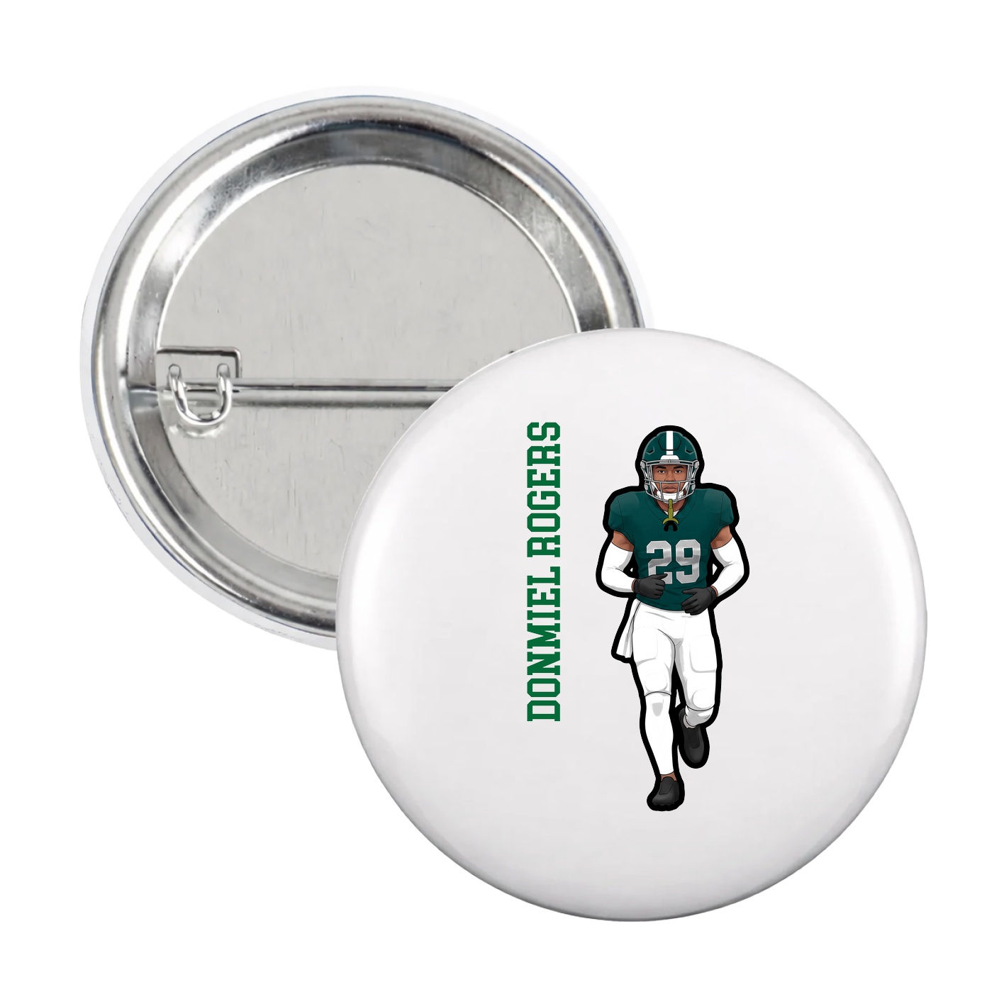 Game Day Button — Name Vertical in White