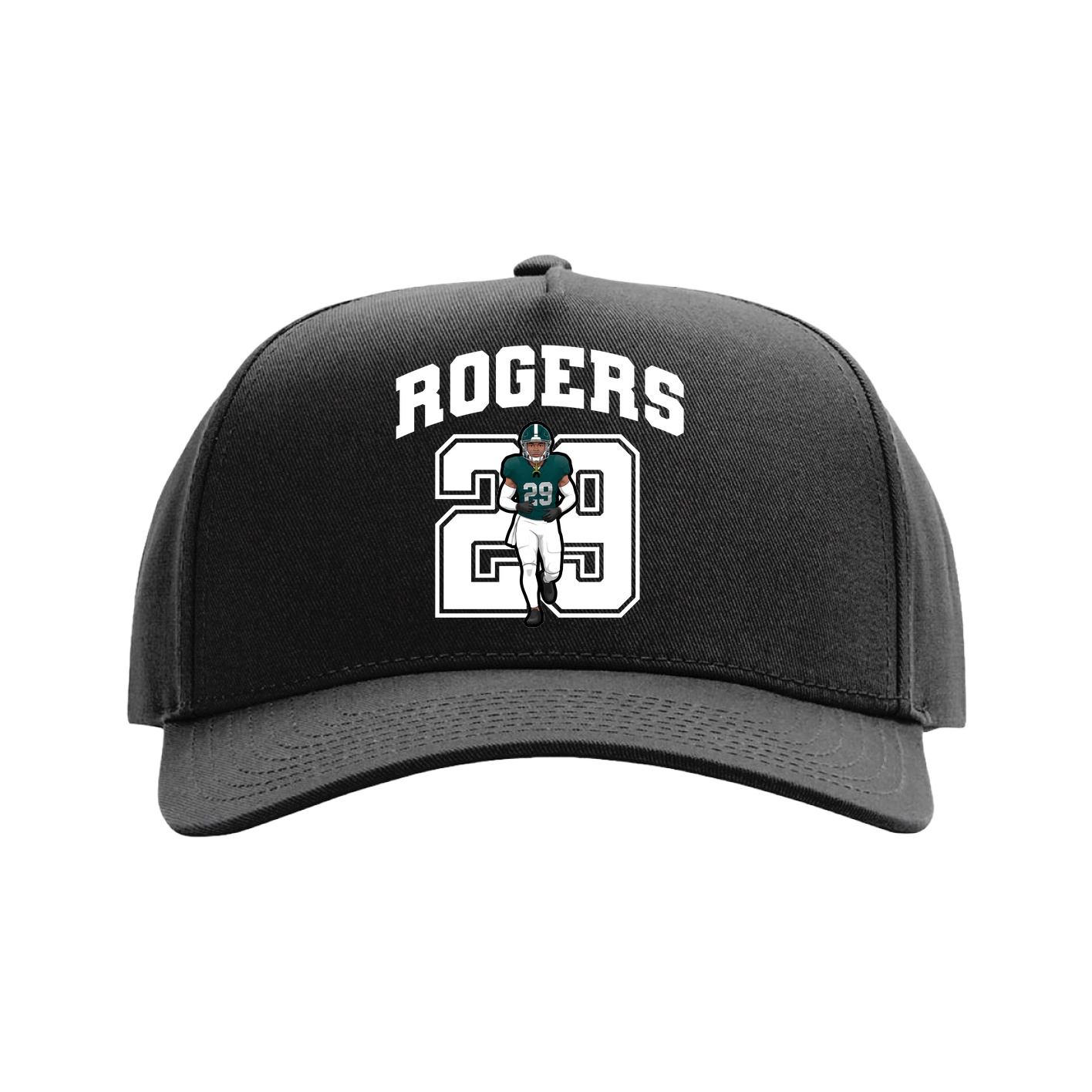 Full Fabric Five-Panel Champ Cap — Number in Black