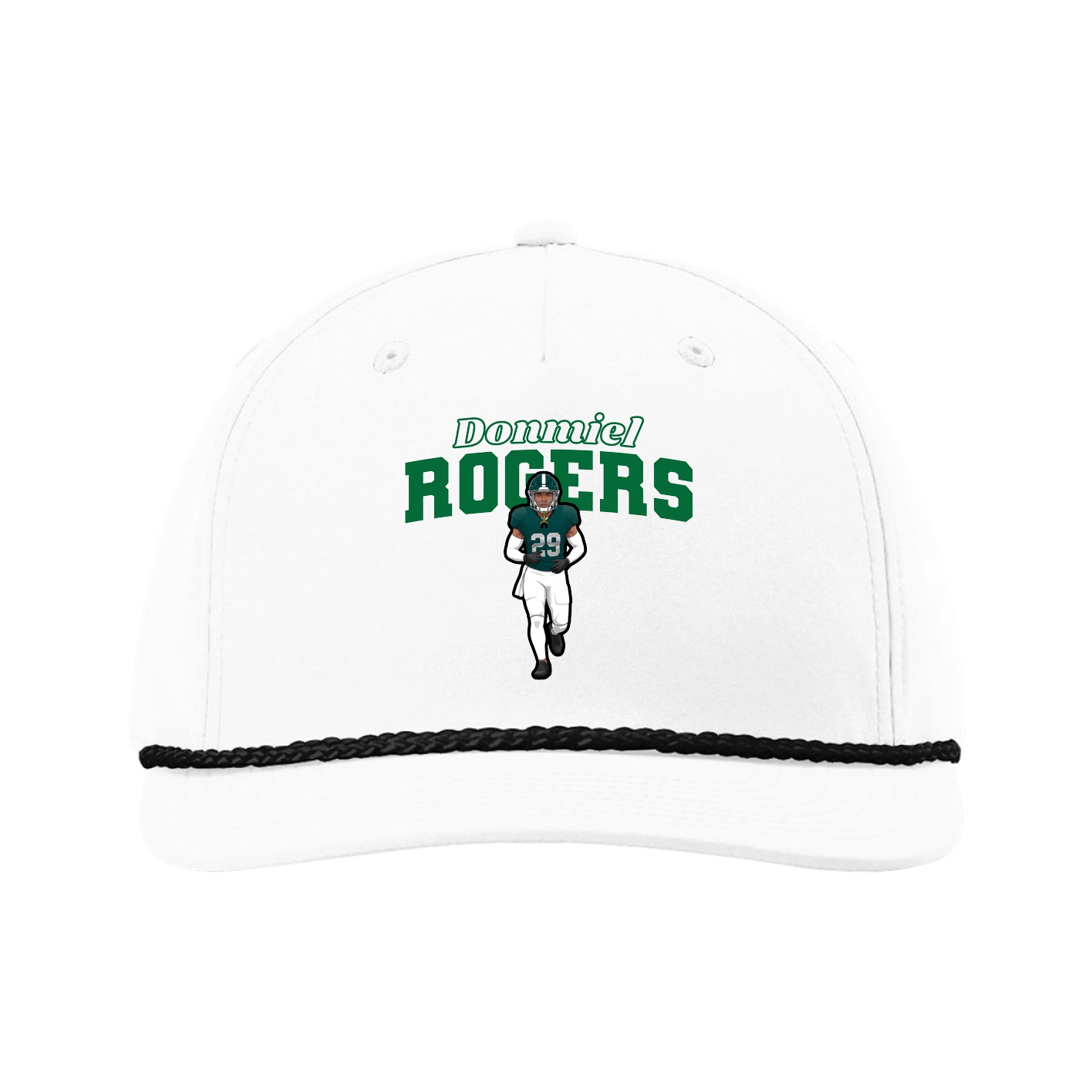 Five-Panel Classic Rope Cap — Name Arch in White