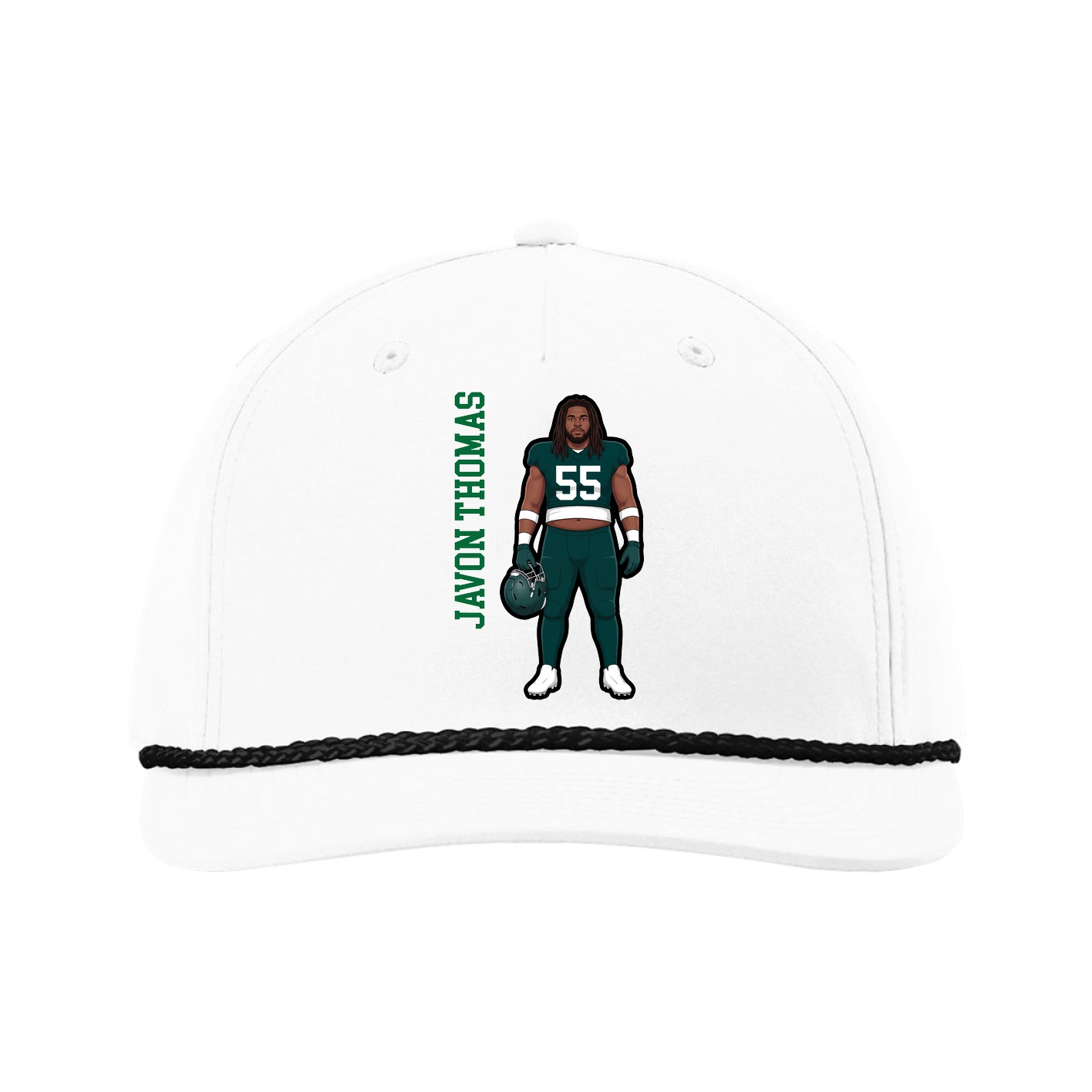 Five-Panel Classic Rope Cap — Name Vertical in White