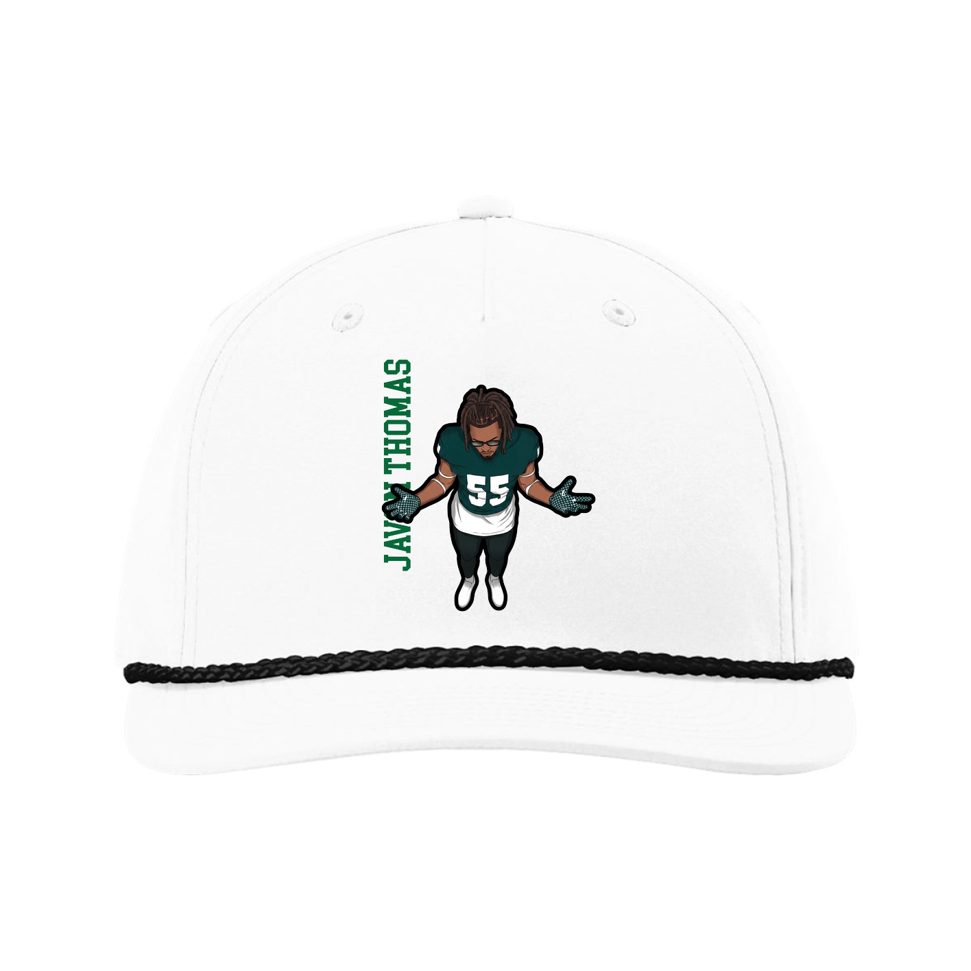Five-Panel Classic Rope Cap — Name Vertical in White