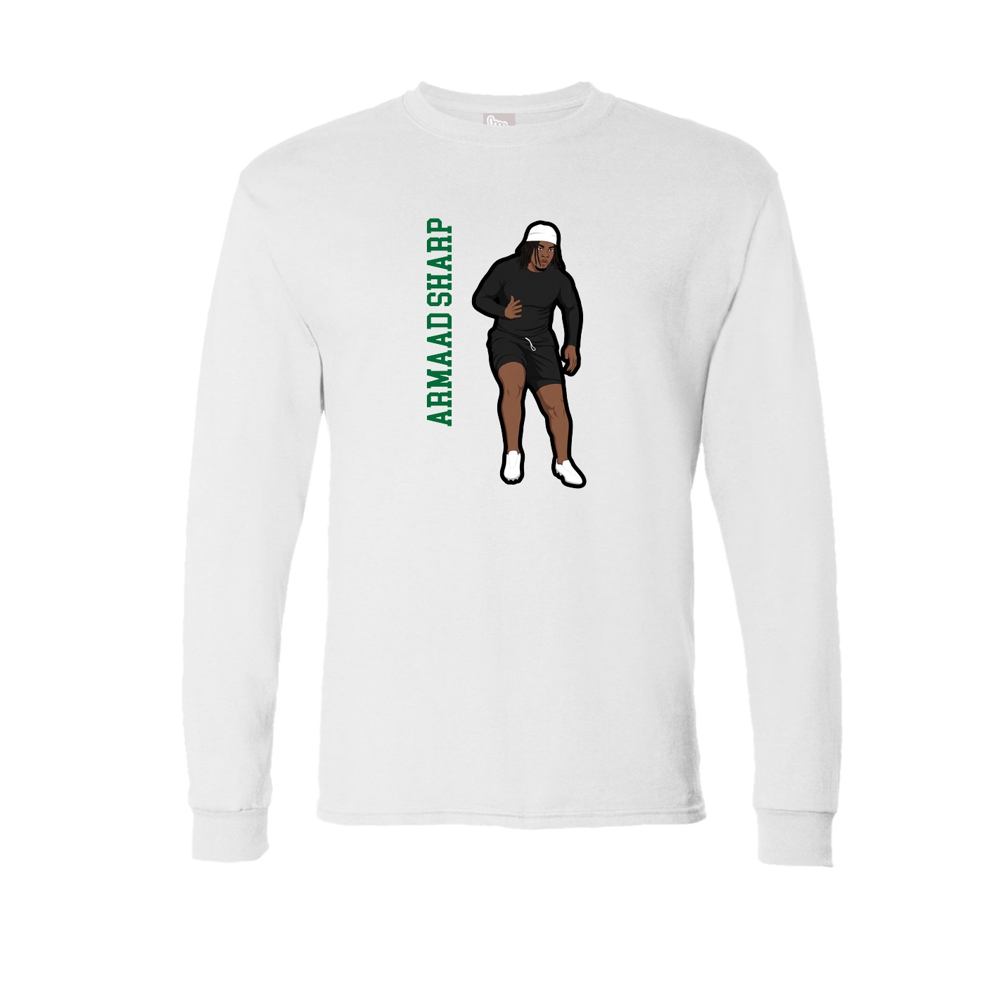 Long Sleeve Tee — Name Vertical in White