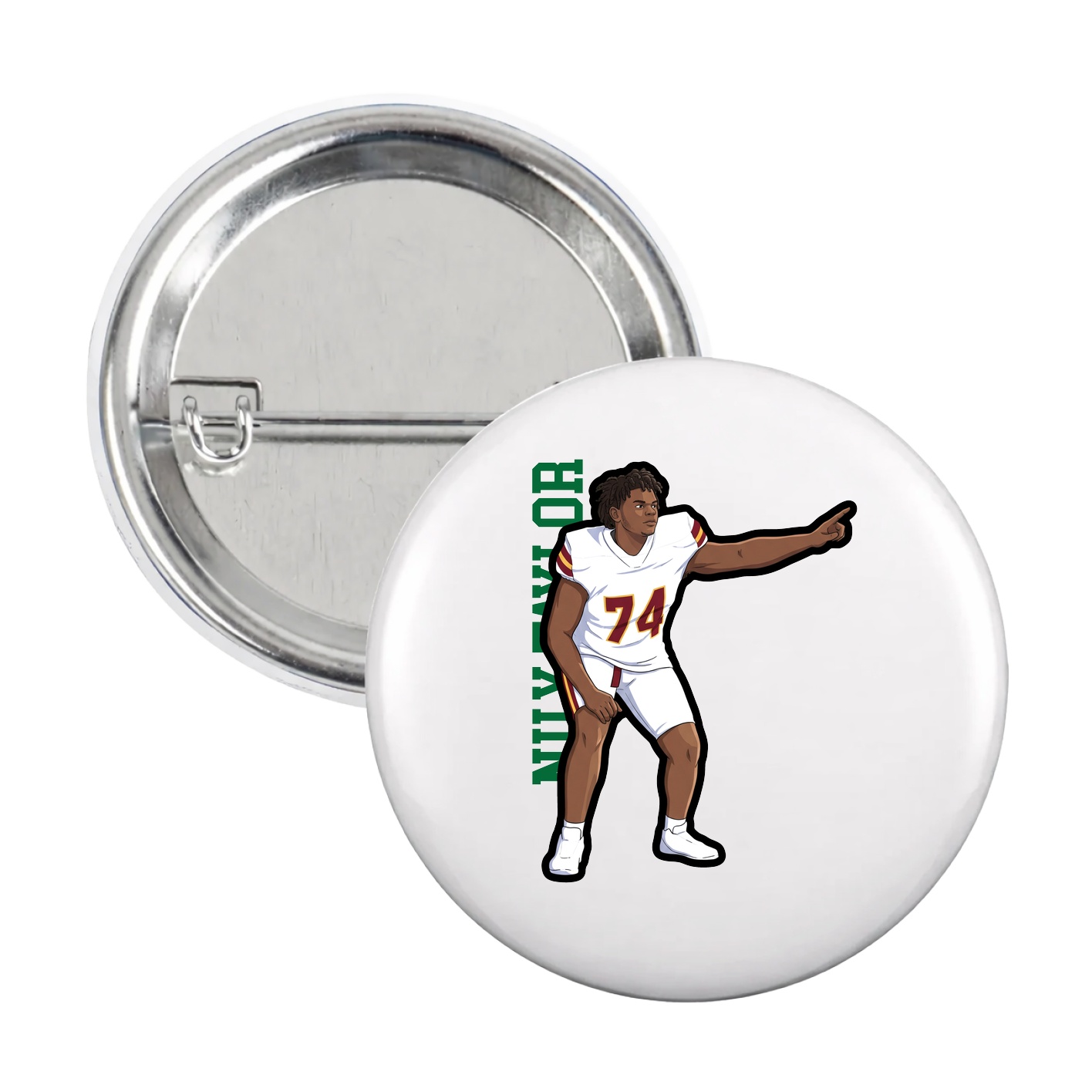 Game Day Button — Name Vertical in White