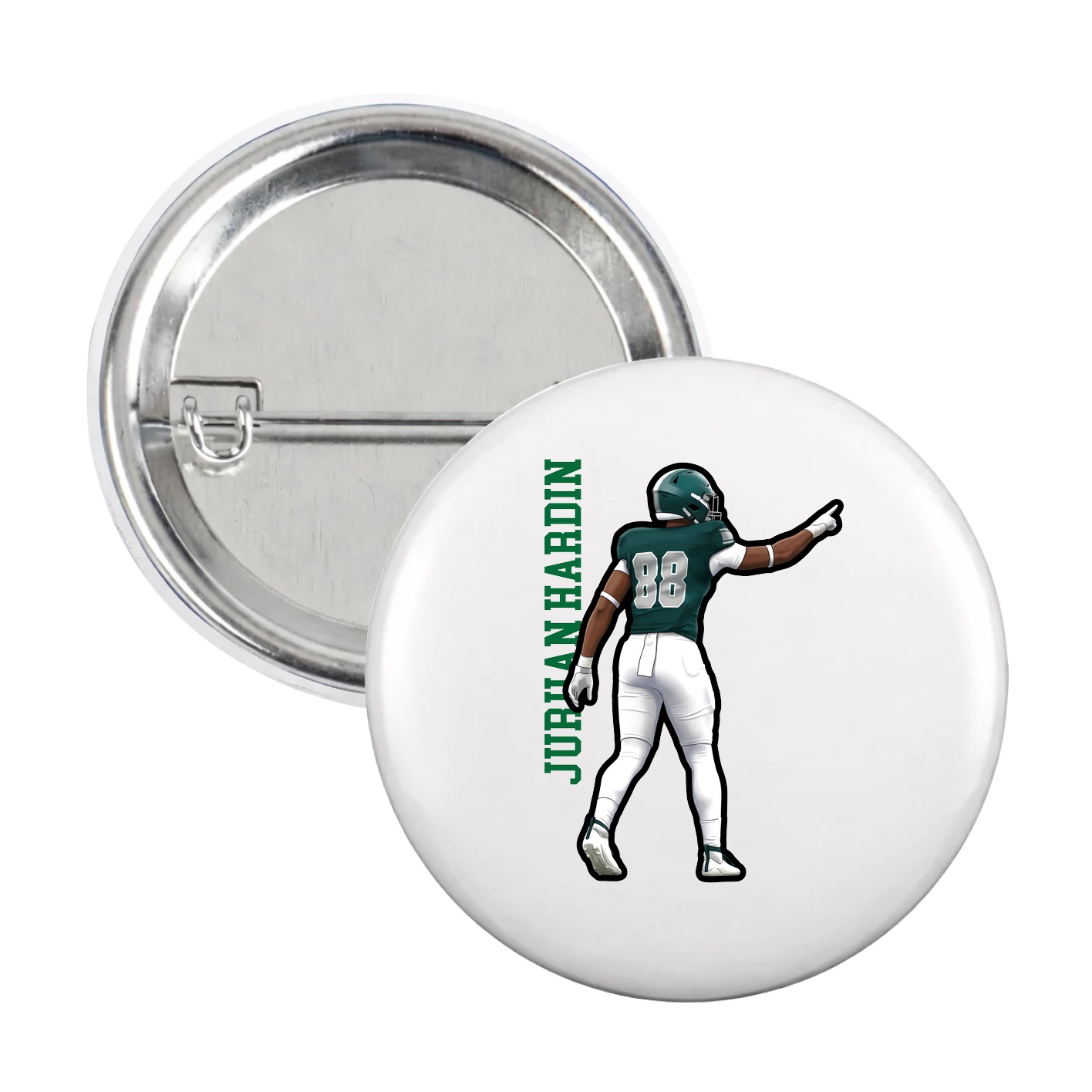 Game Day Button — Name Vertical in White