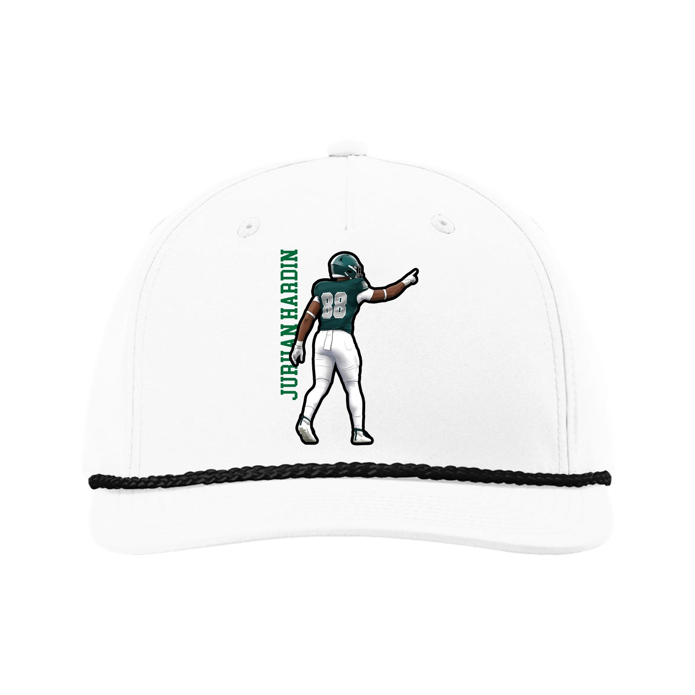 Five-Panel Classic Rope Cap — Name Vertical in White