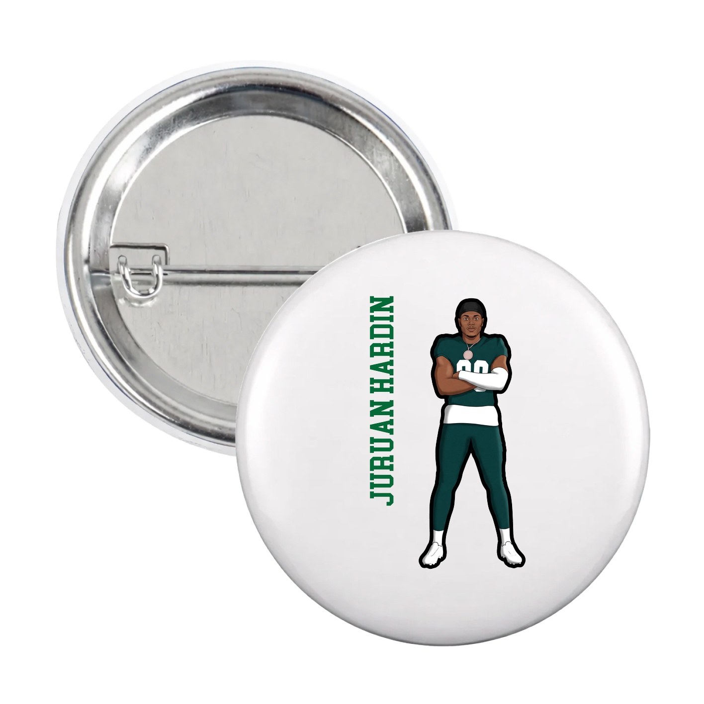 Game Day Button — Name Vertical in White