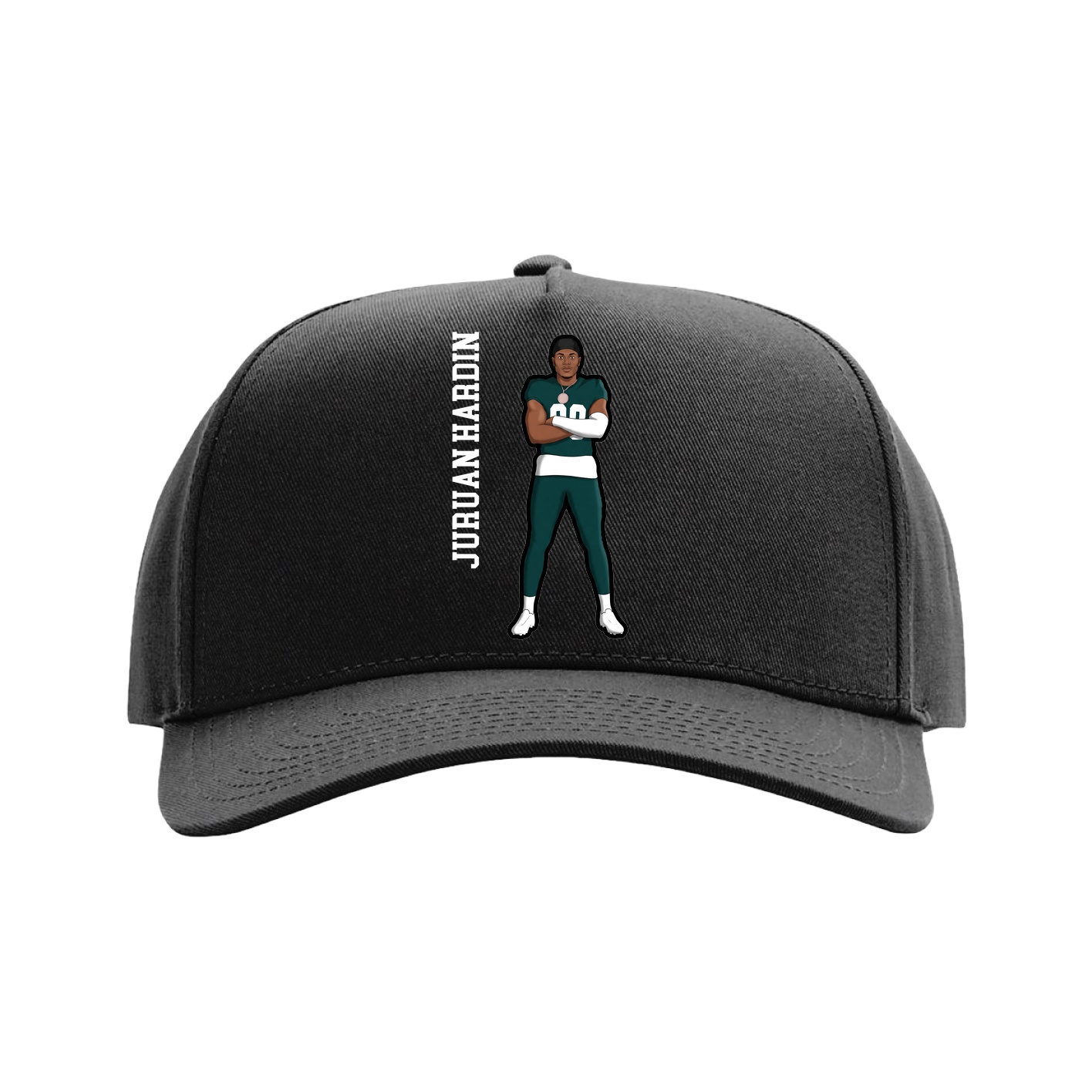 Full Fabric Five-Panel Champ Cap — Name Vertical in Black