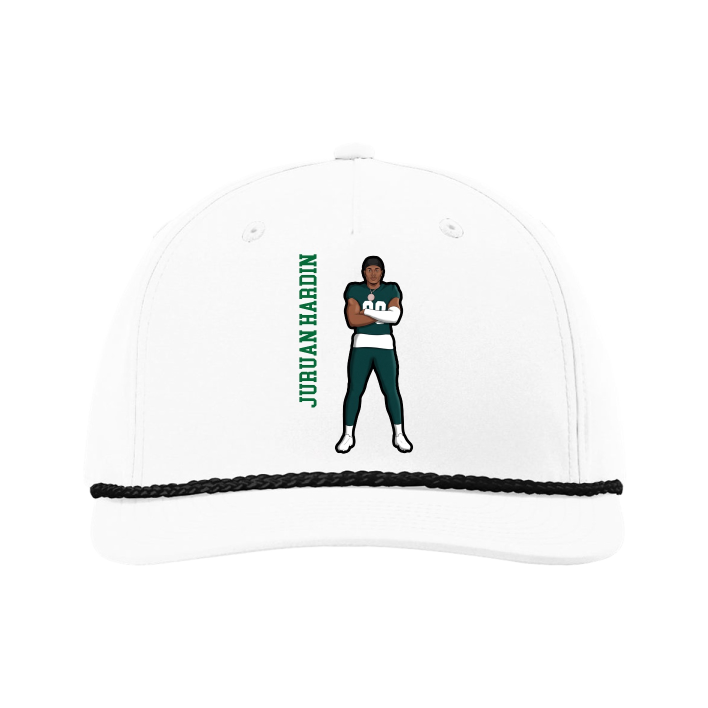 Five-Panel Classic Rope Cap — Name Vertical in White