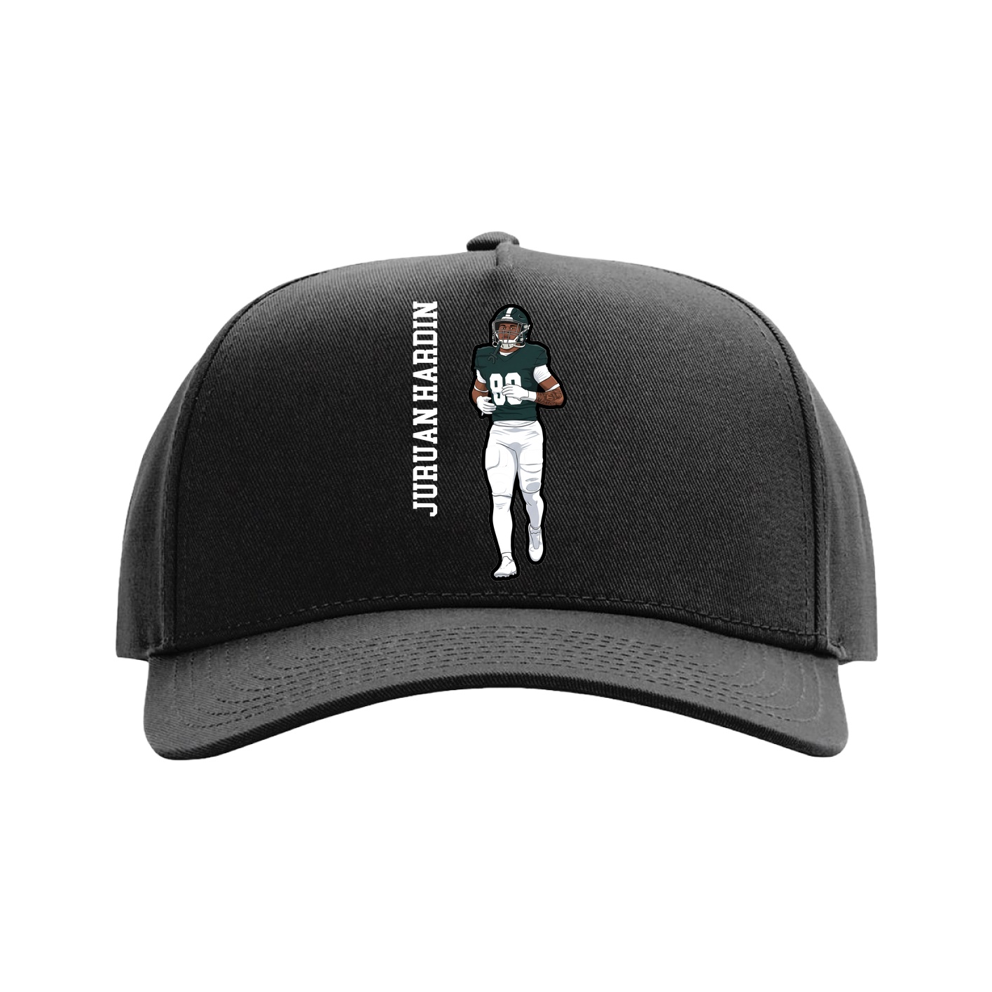 Full Fabric Five-Panel Champ Cap — Name Vertical in Black