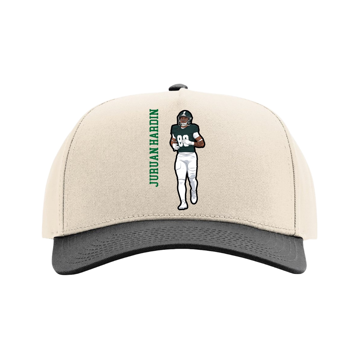 Full Fabric Five-Panel Champ Cap — Name Vertical in Cream/Black