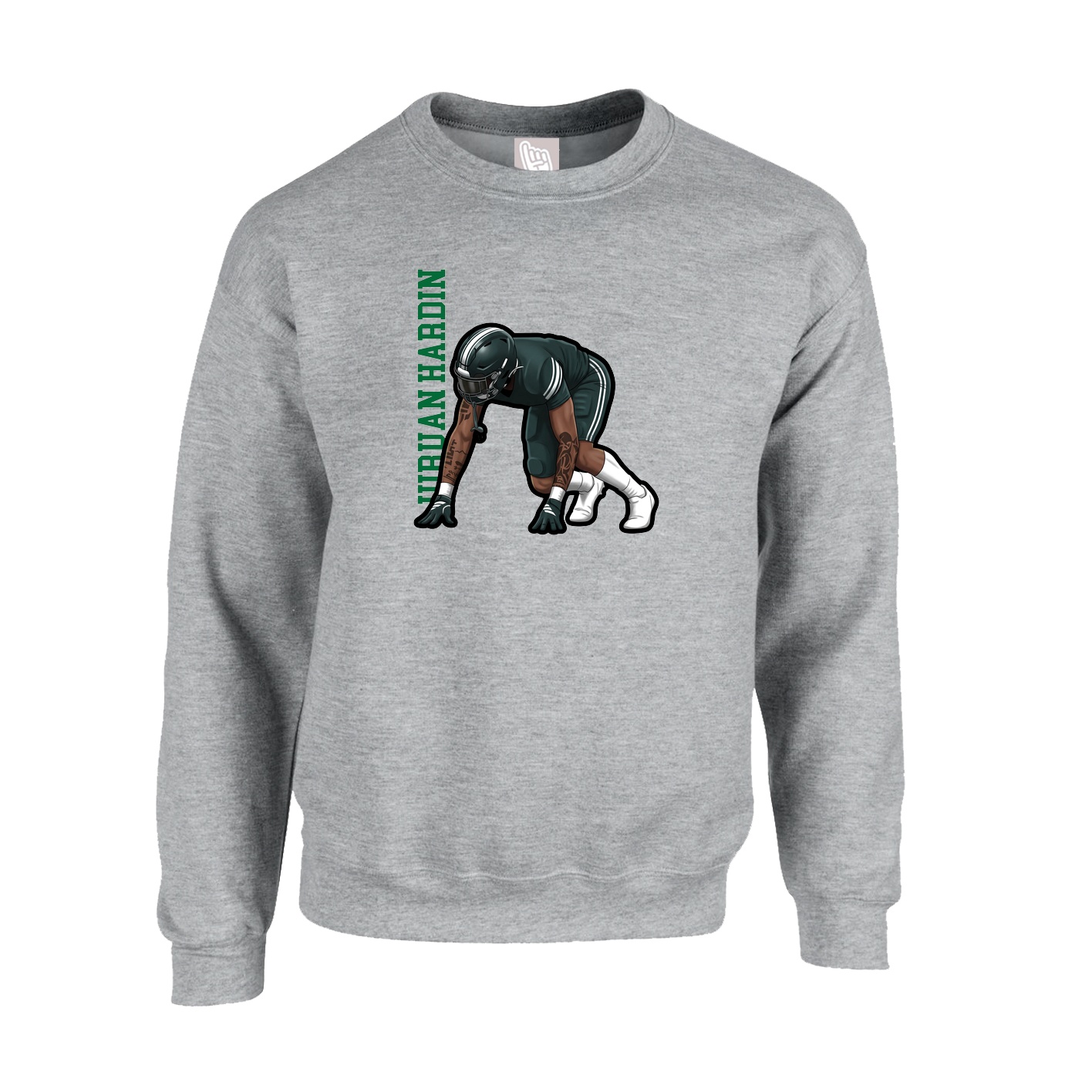 Fleece Crew — Name Vertical in Grey