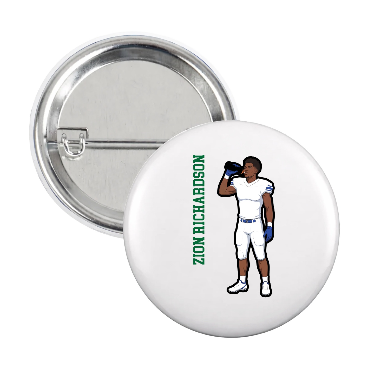 Game Day Button — Name Vertical in White