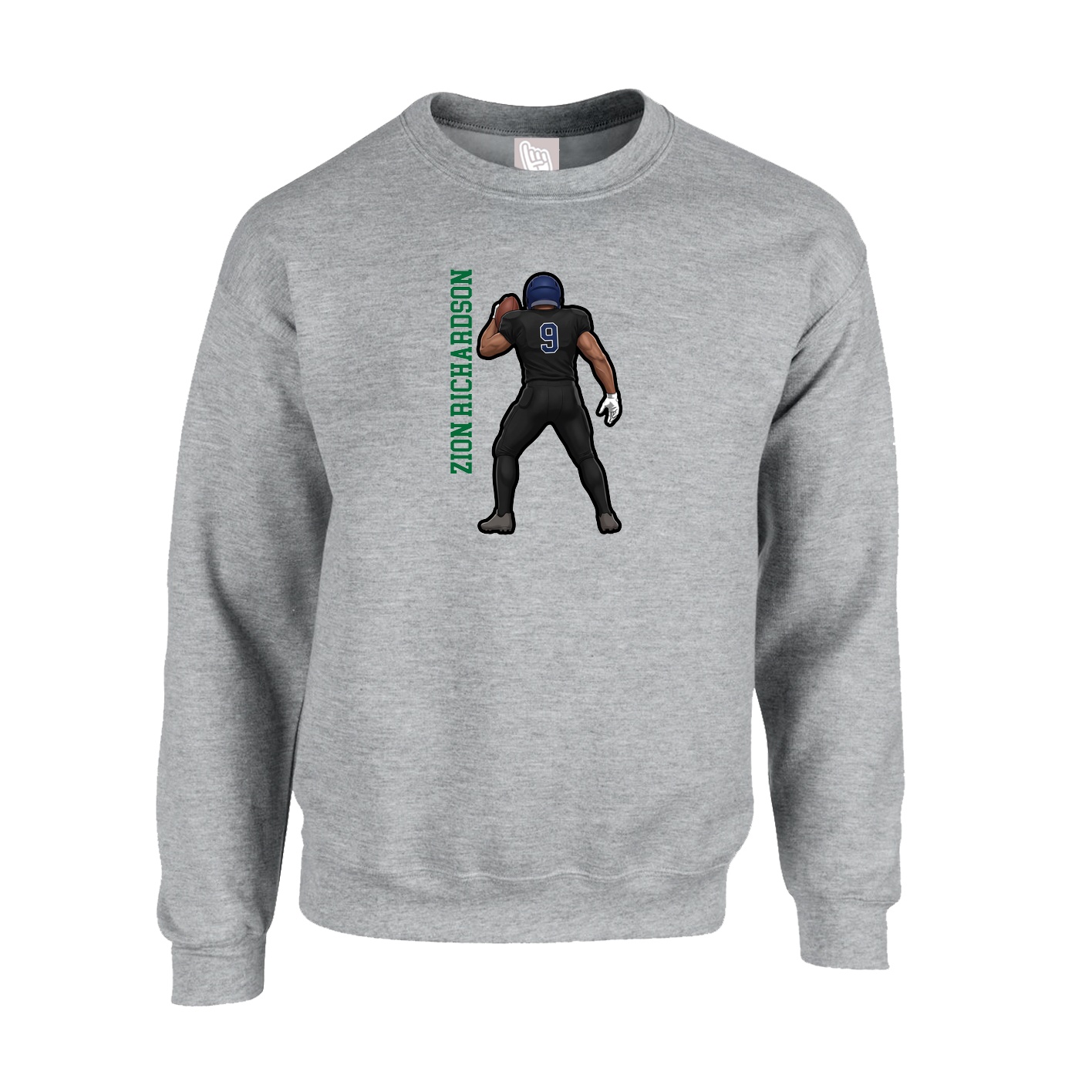Fleece Crew — Name Vertical in Grey