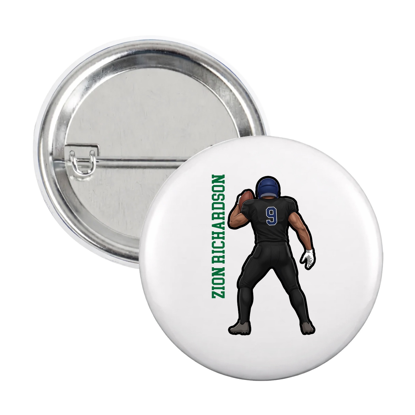 Game Day Button — Name Vertical in White