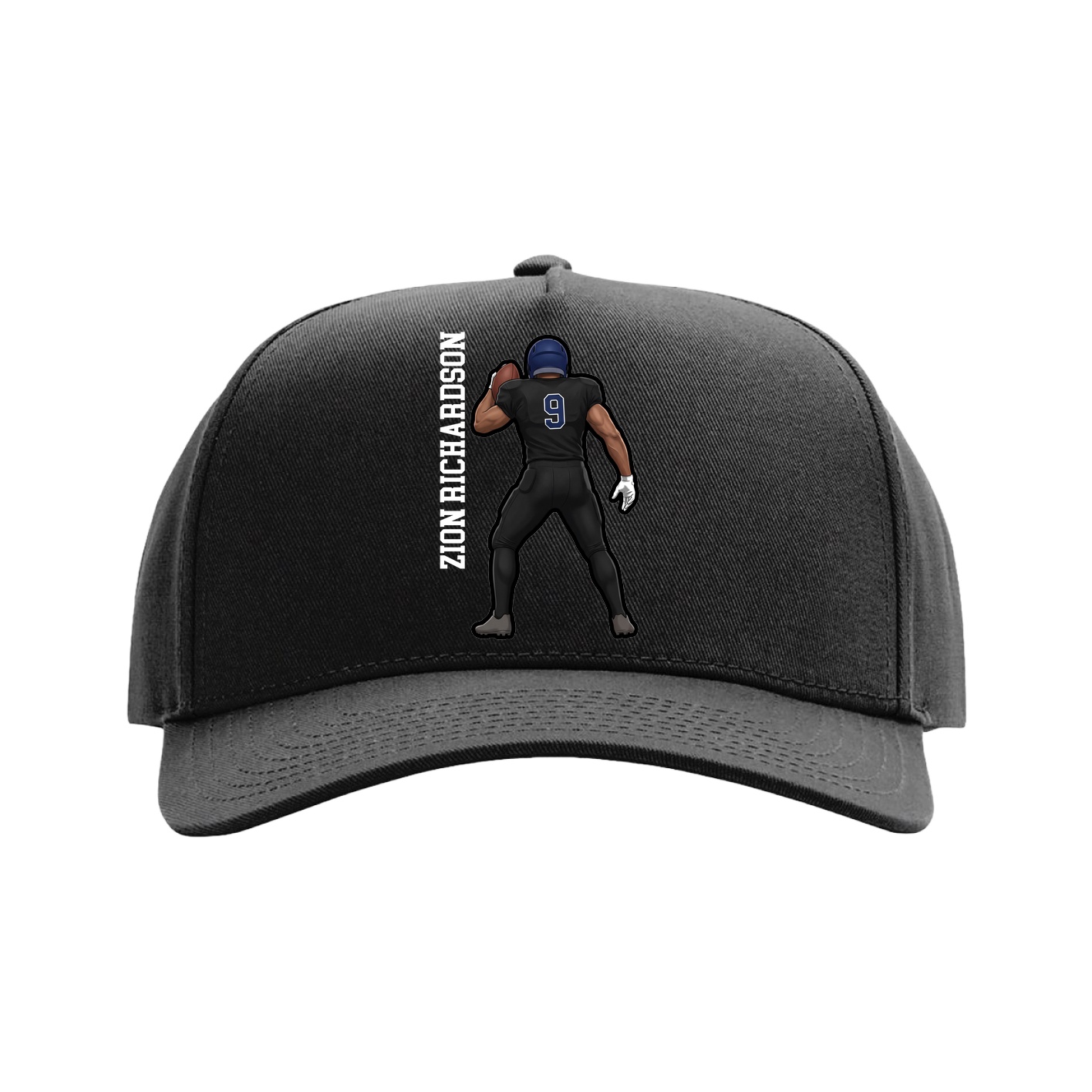 Full Fabric Five-Panel Champ Cap — Name Vertical in Black