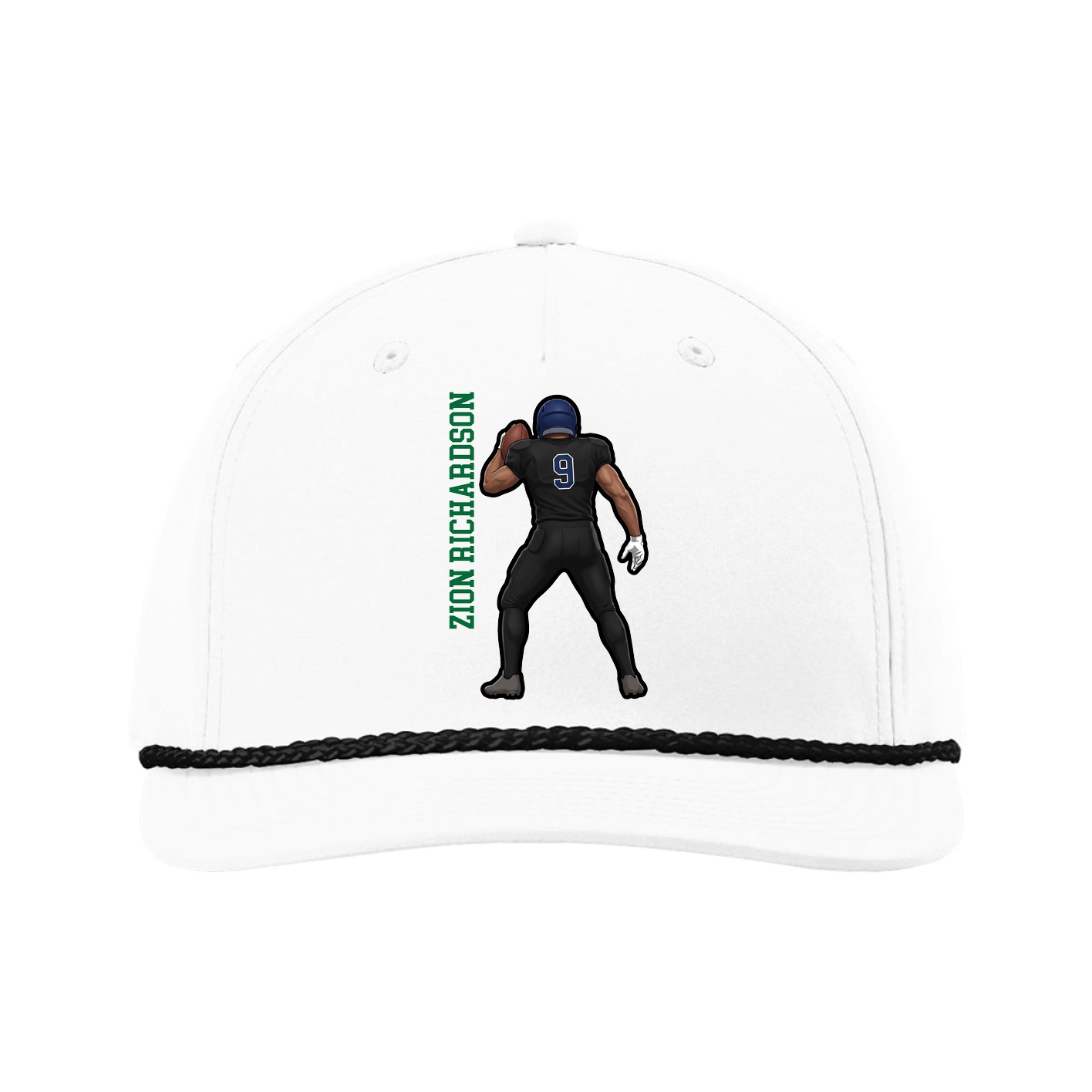 Five-Panel Classic Rope Cap — Name Vertical in White