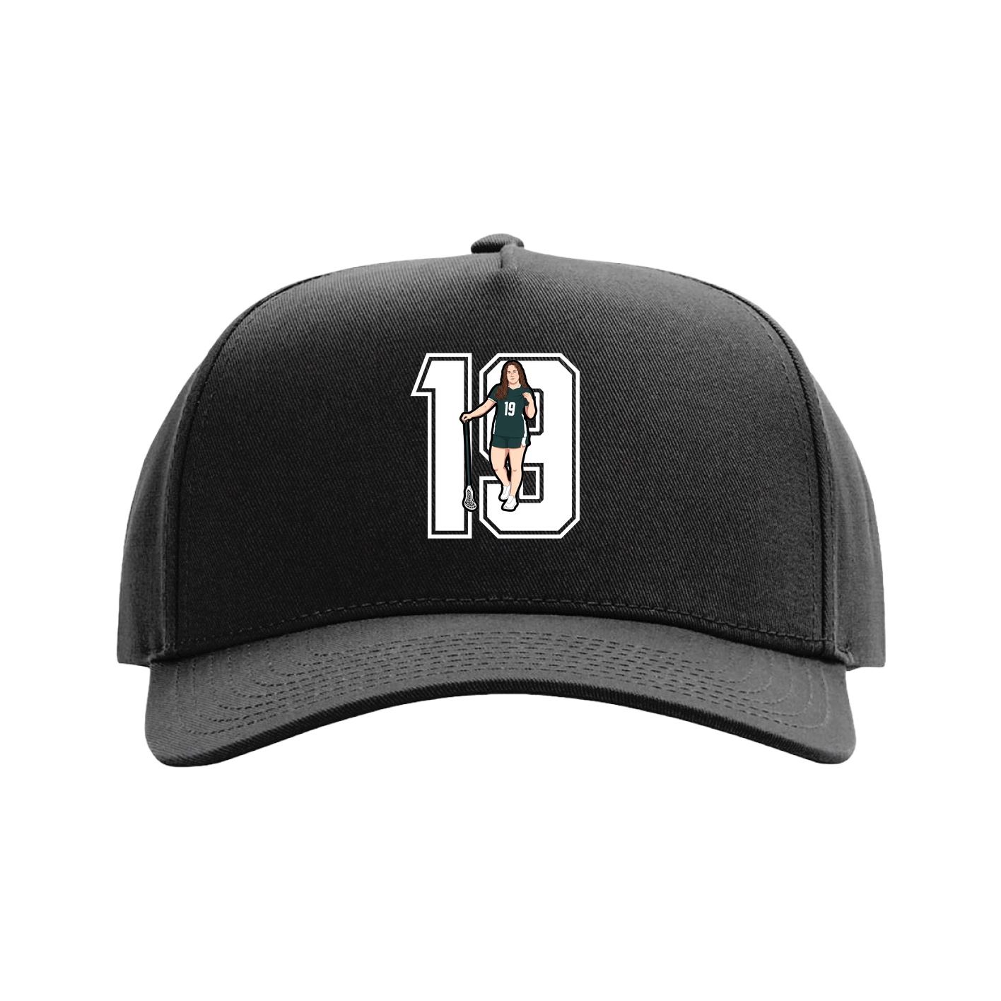 Full Fabric Five-Panel Champ Cap — Number in Black