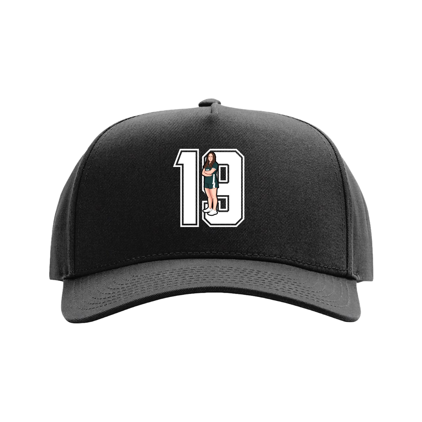 Full Fabric Five-Panel Champ Cap — Number in Black