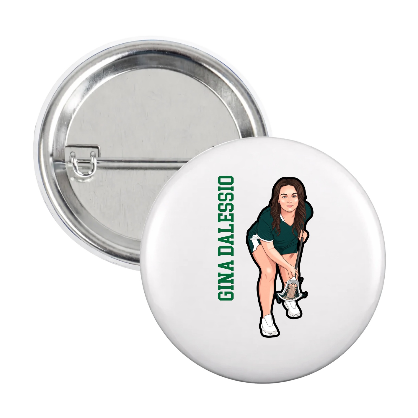 Game Day Button — Name Vertical in White