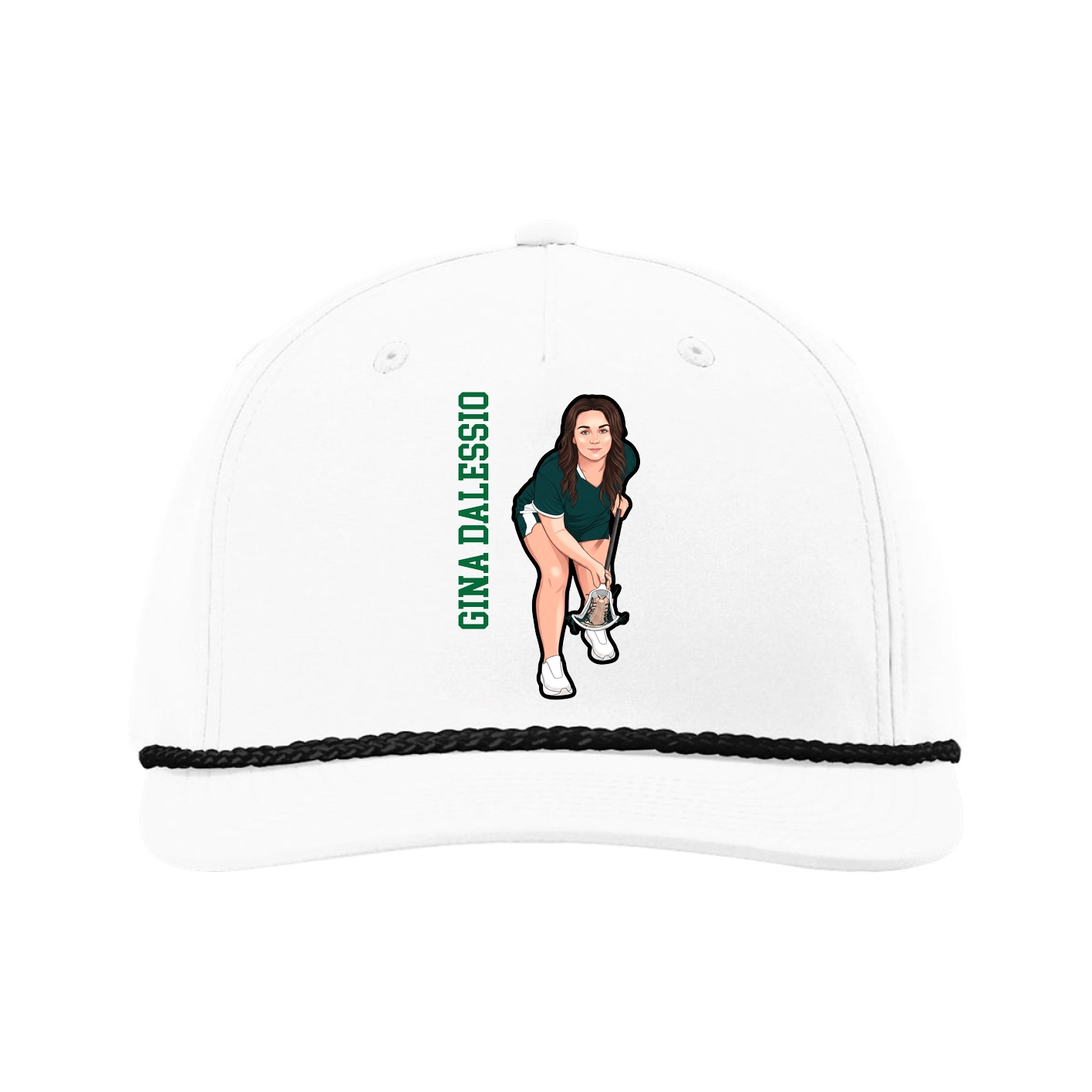 Five-Panel Classic Rope Cap — Name Vertical in White