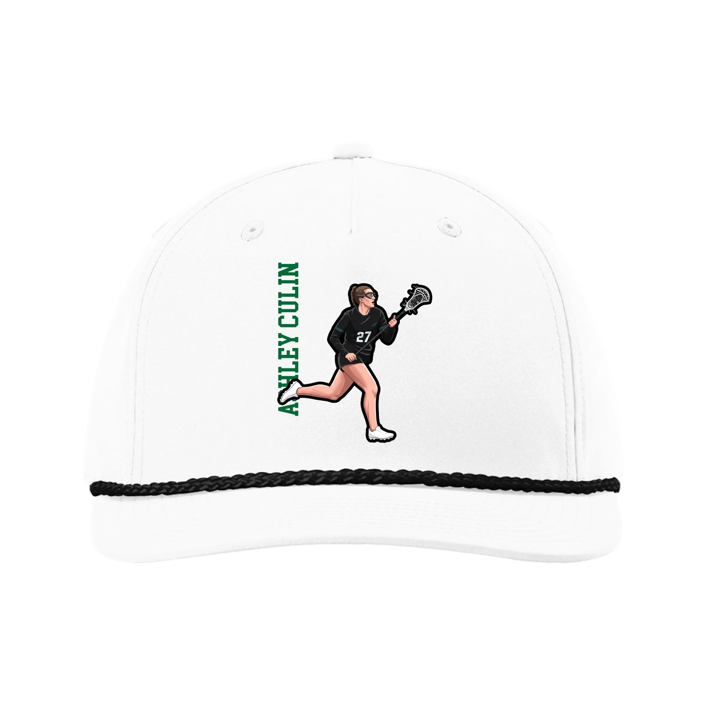 Five-Panel Classic Rope Cap — Name Vertical in White