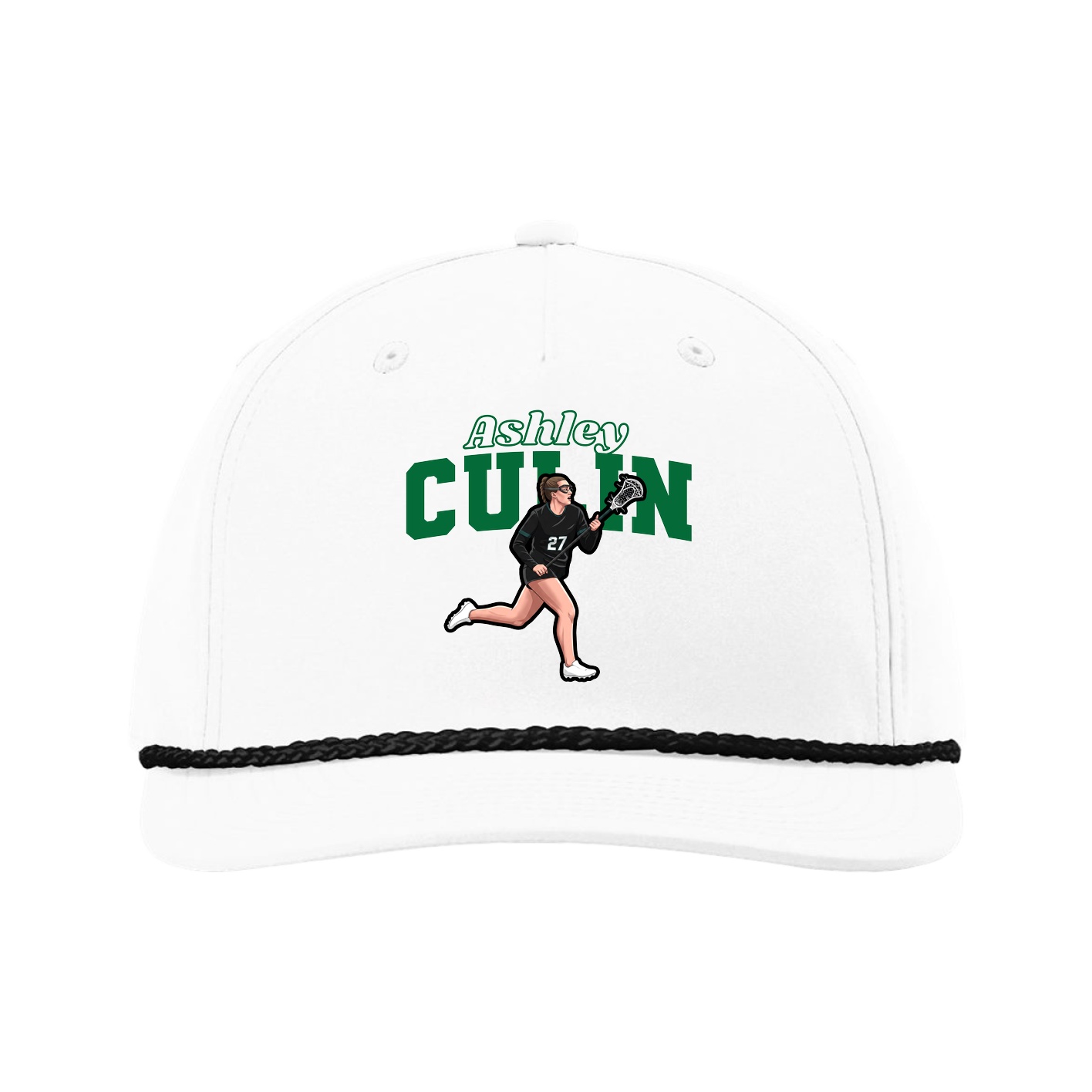Five-Panel Classic Rope Cap — Name Arch in White