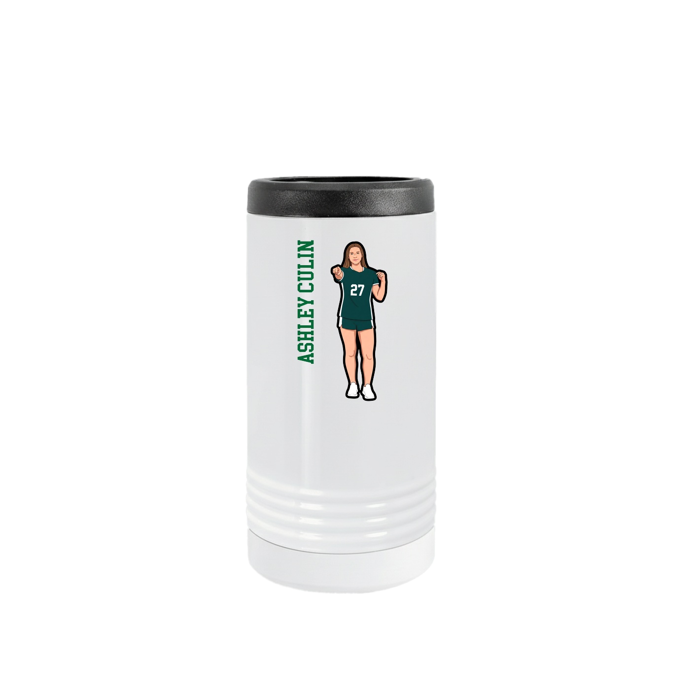 Slim Beverage Holder — Name Vertical in White