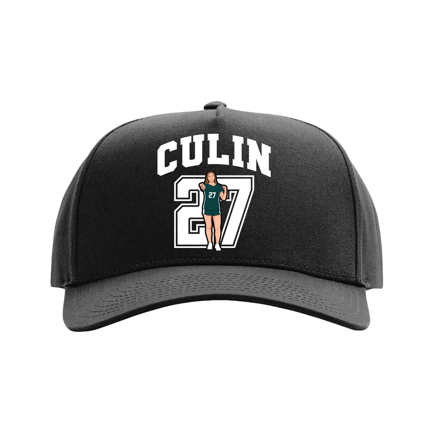Full Fabric Five-Panel Champ Cap — Number in Black