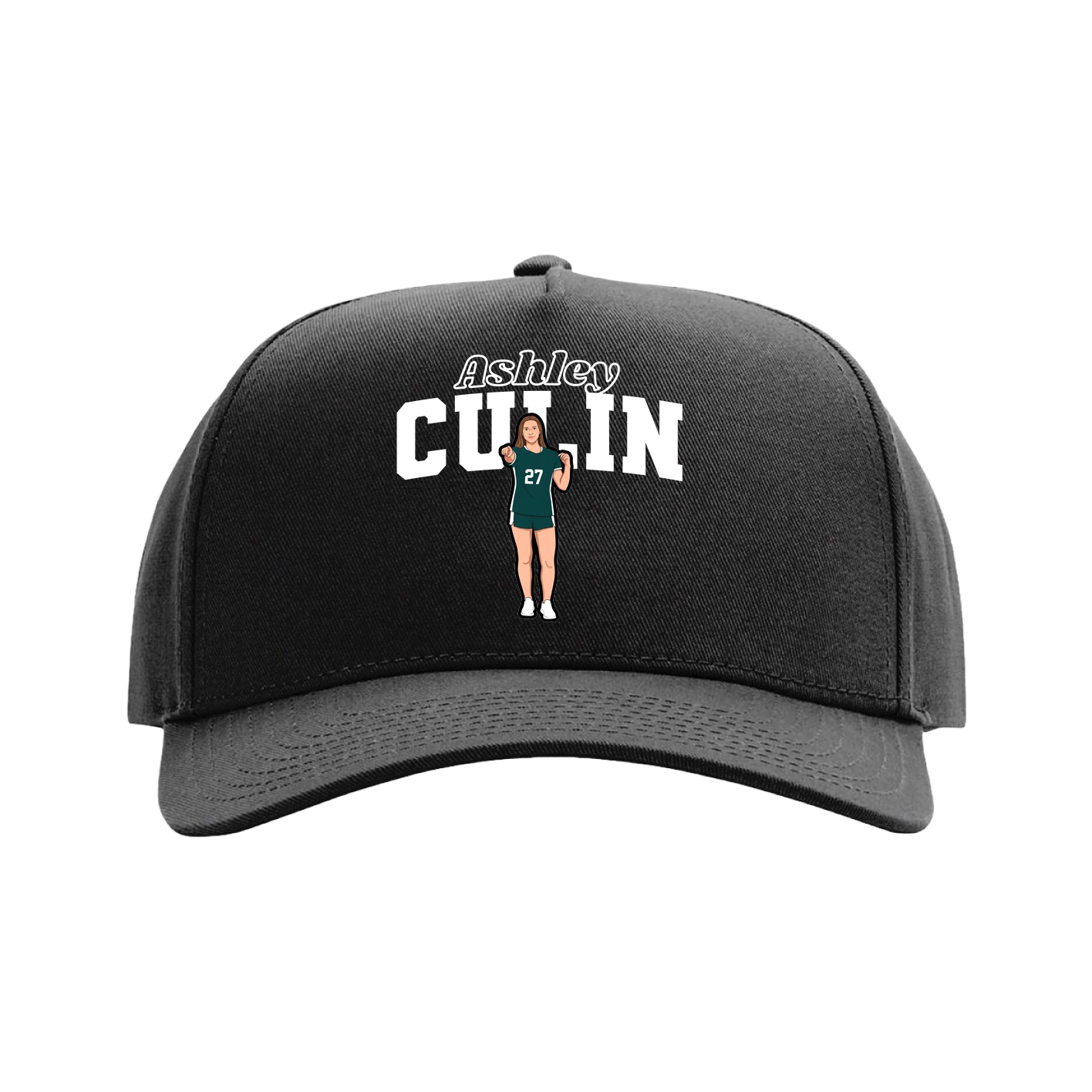 Full Fabric Five-Panel Champ Cap — Name Arch in Black
