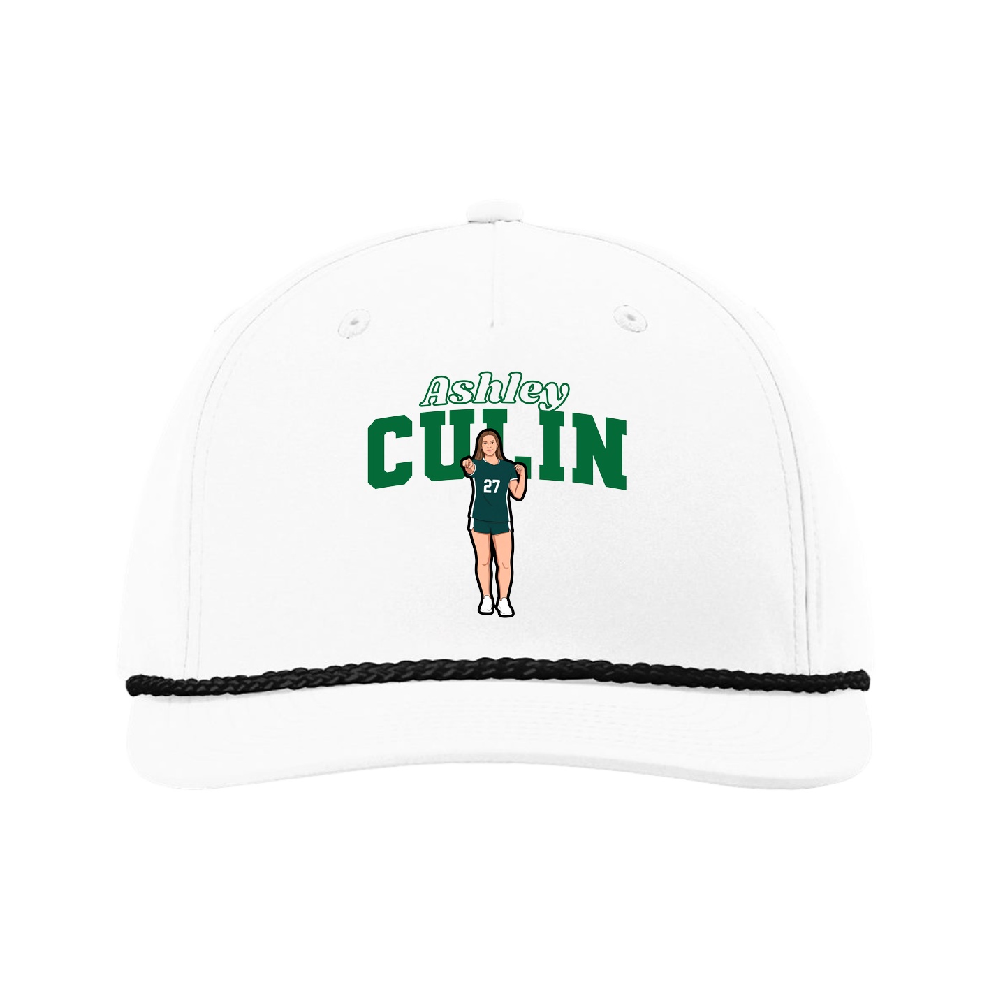 Five-Panel Classic Rope Cap — Name Arch in White