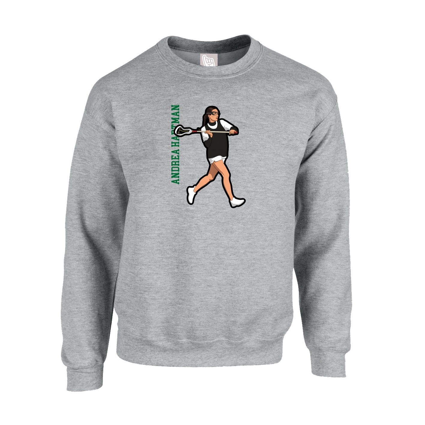 Fleece Crew — Name Vertical in Grey