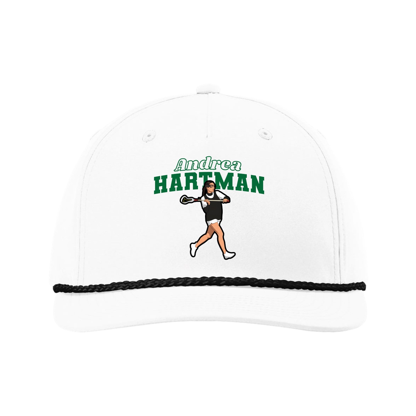 Five-Panel Classic Rope Cap — Name Arch in White