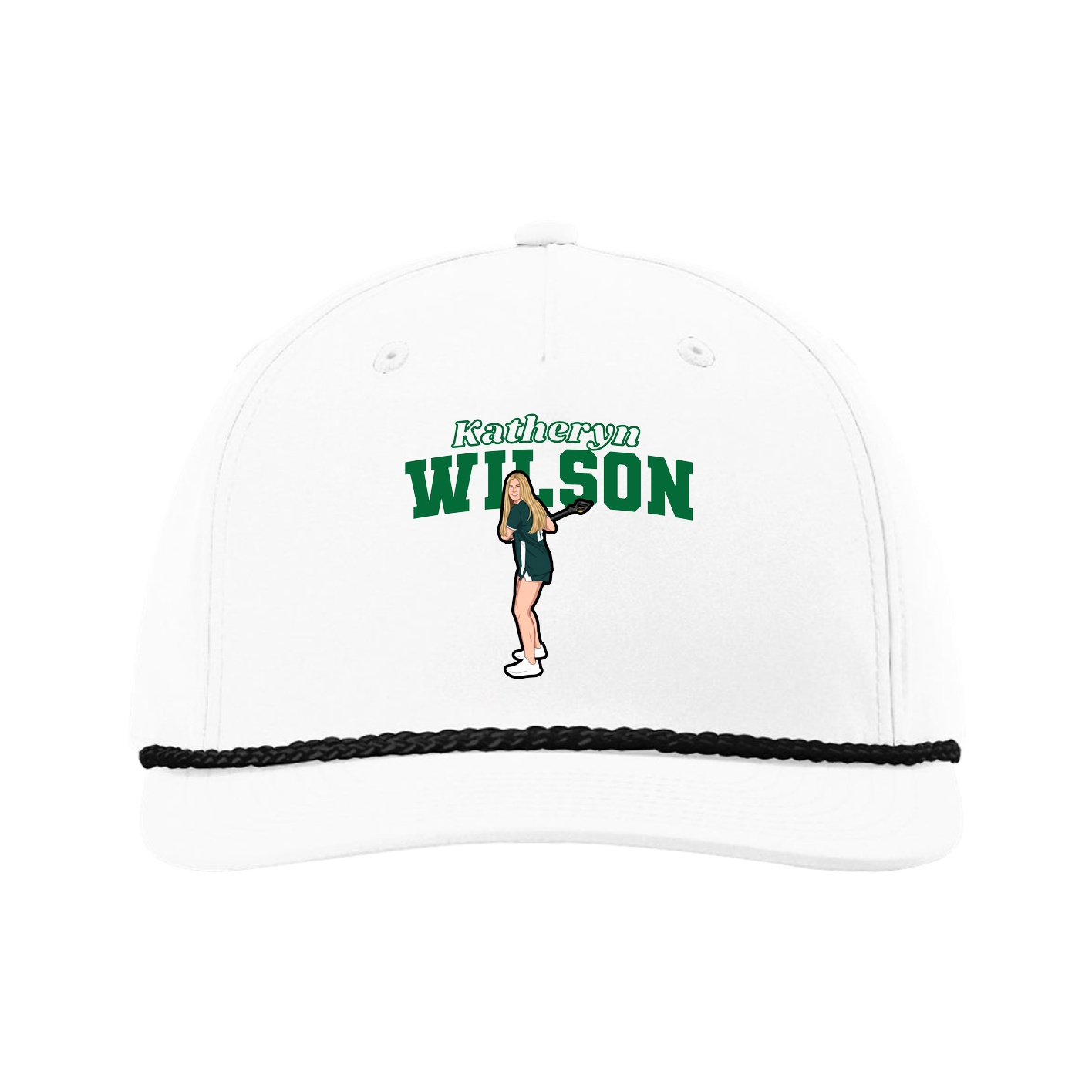 Five-Panel Classic Rope Cap — Name Arch in White