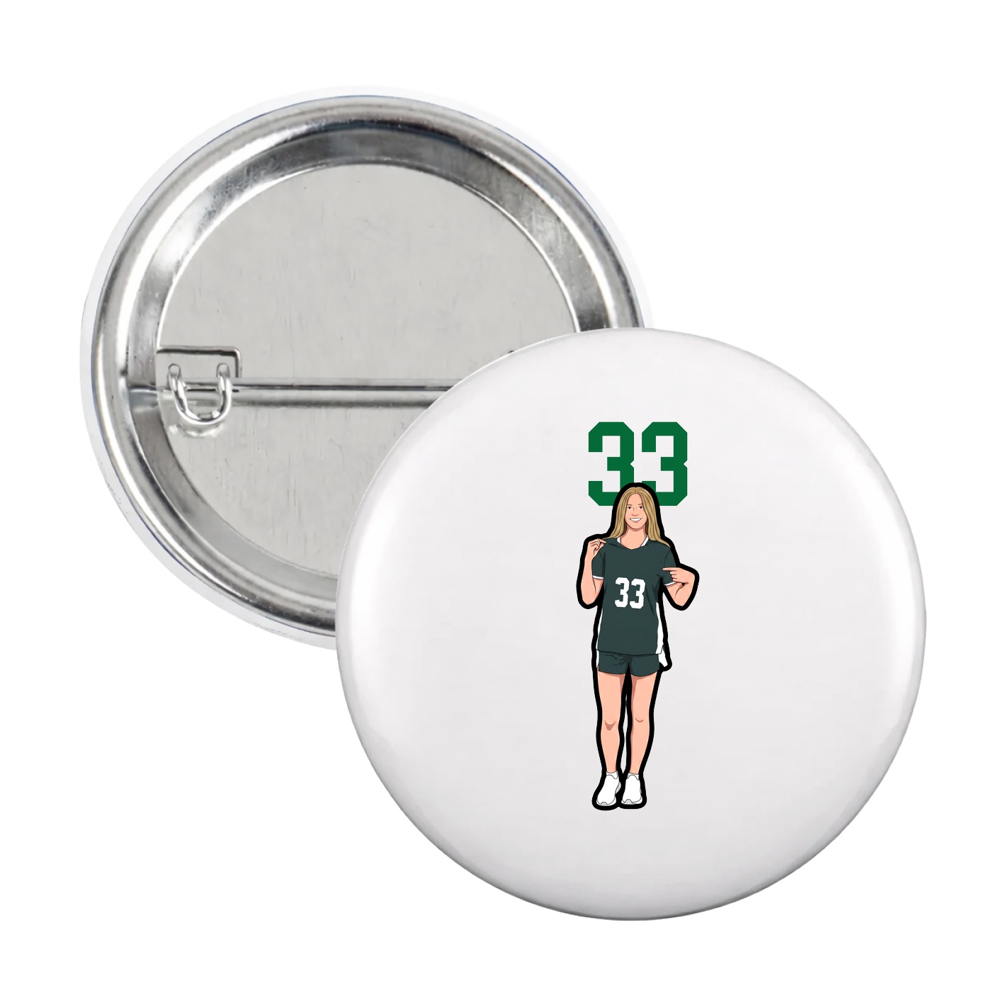 Game Day Button — Number Top in White