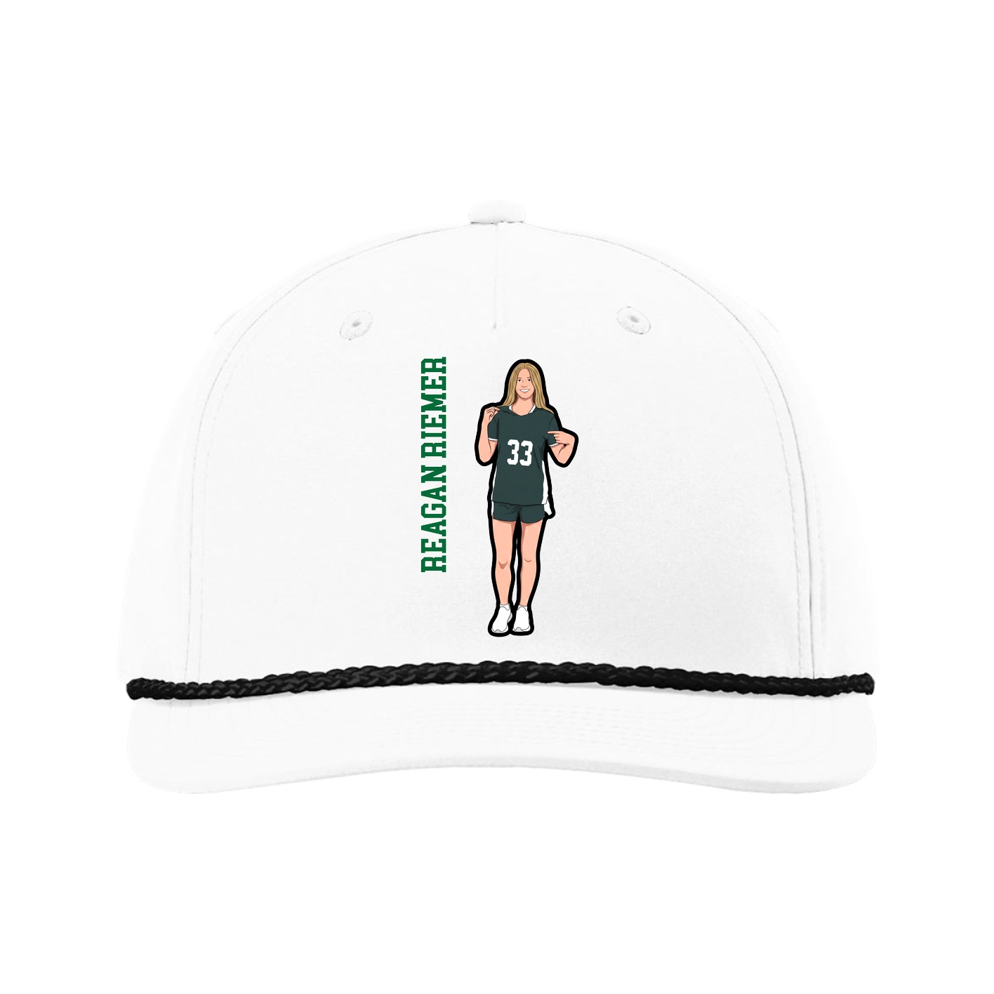 Five-Panel Classic Rope Cap — Name Vertical in White