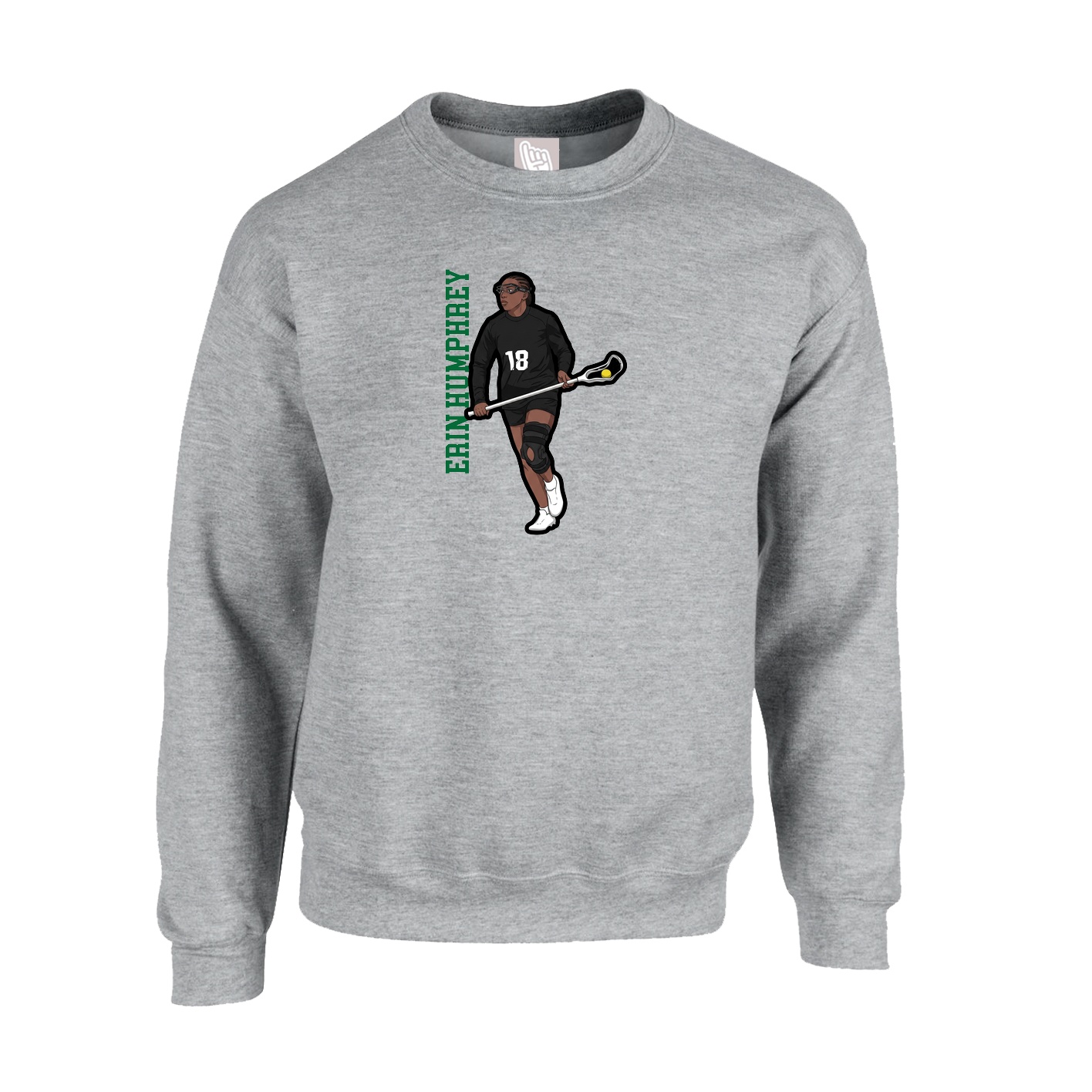 Fleece Crew — Name Vertical in Grey