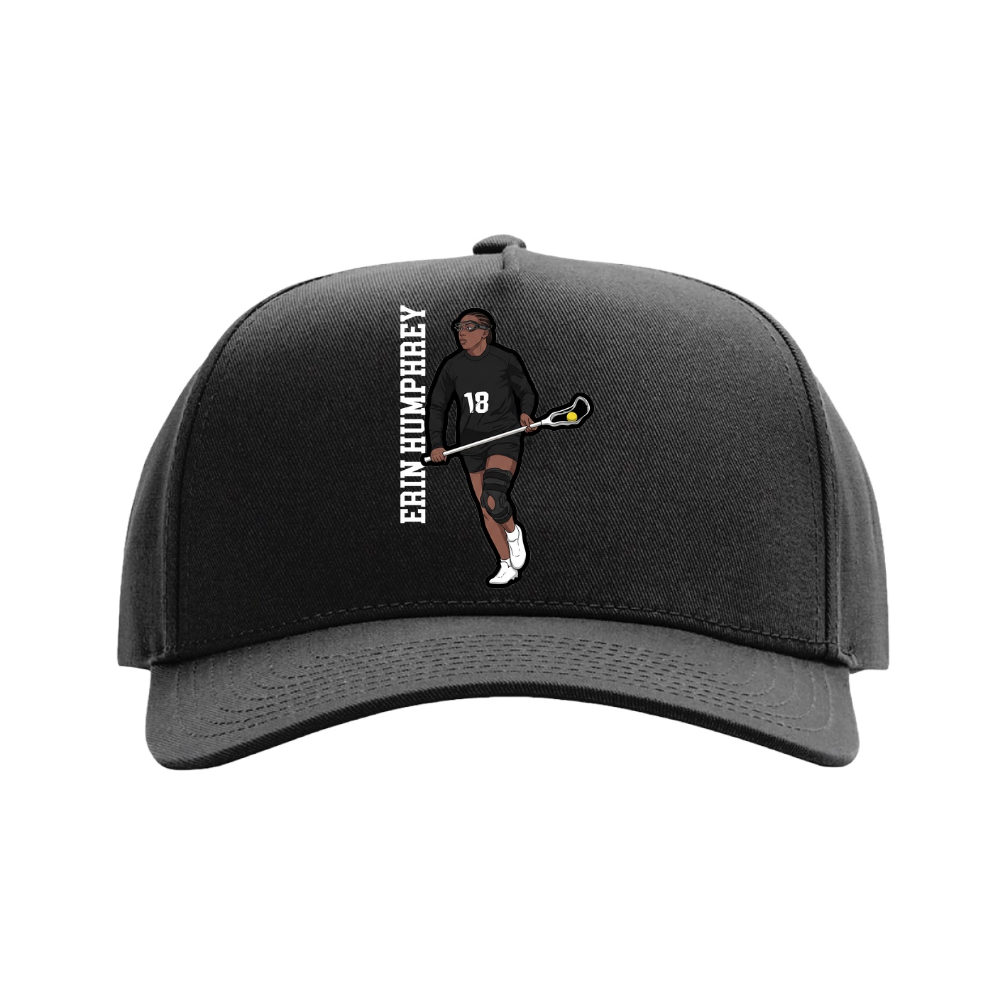 Full Fabric Five-Panel Champ Cap — Name Vertical in Black