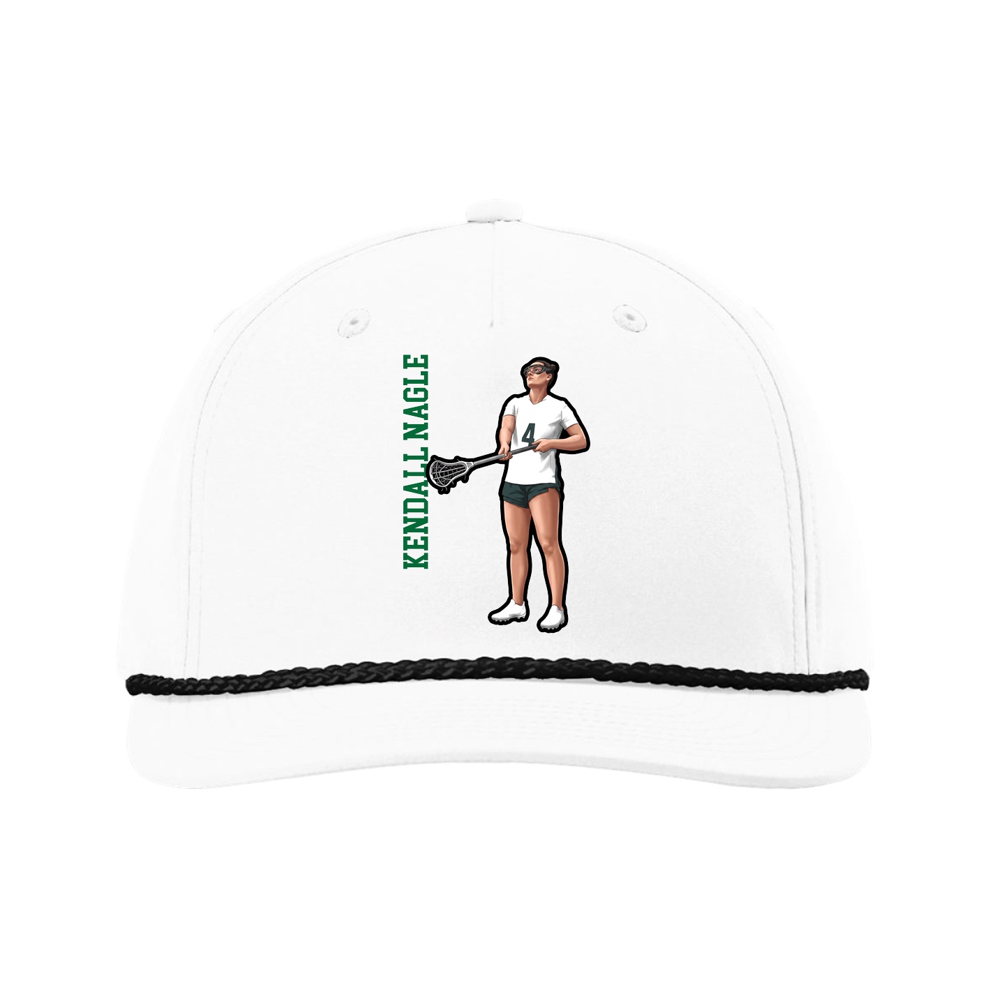 Five-Panel Classic Rope Cap — Name Vertical in White