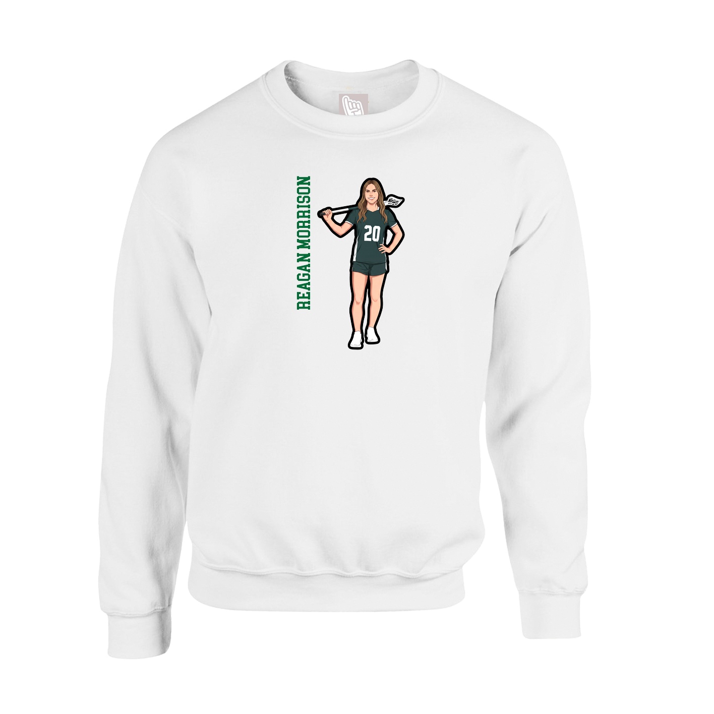 Fleece Crew — Name Vertical in White