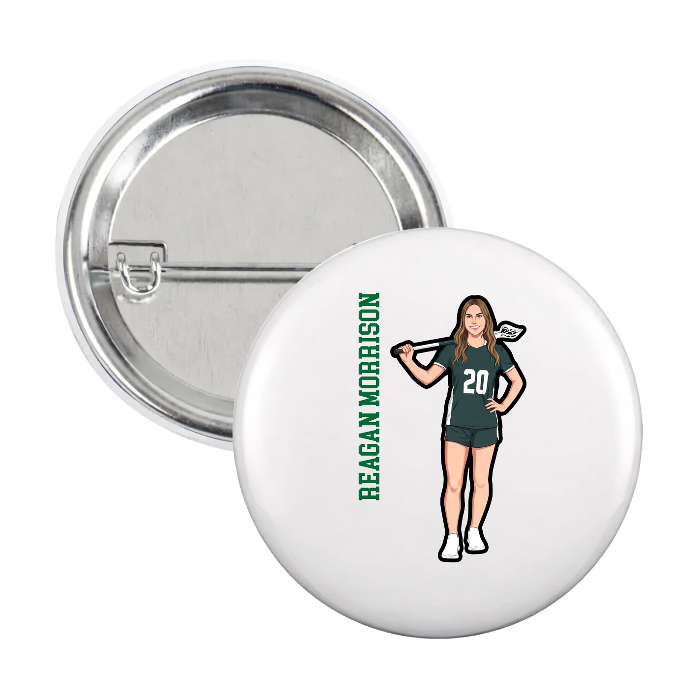 Game Day Button — Name Vertical in White
