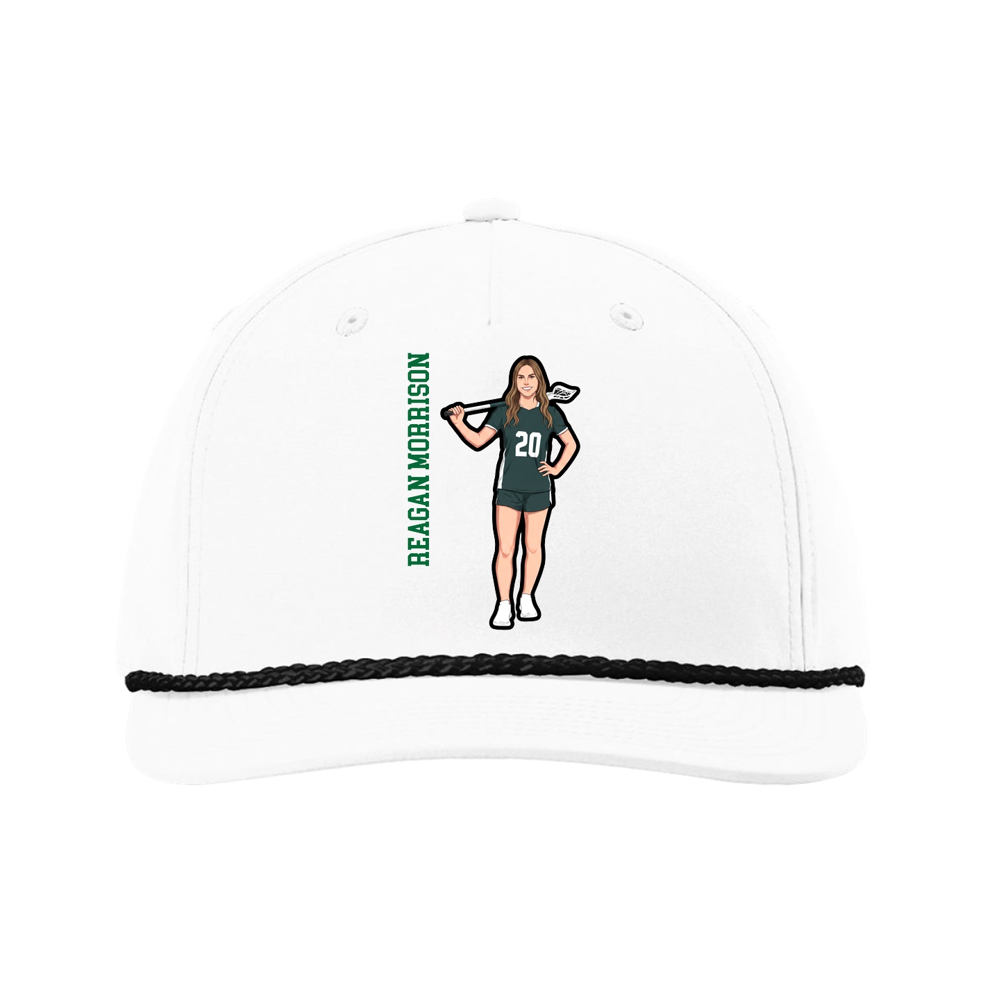 Five-Panel Classic Rope Cap — Name Vertical in White