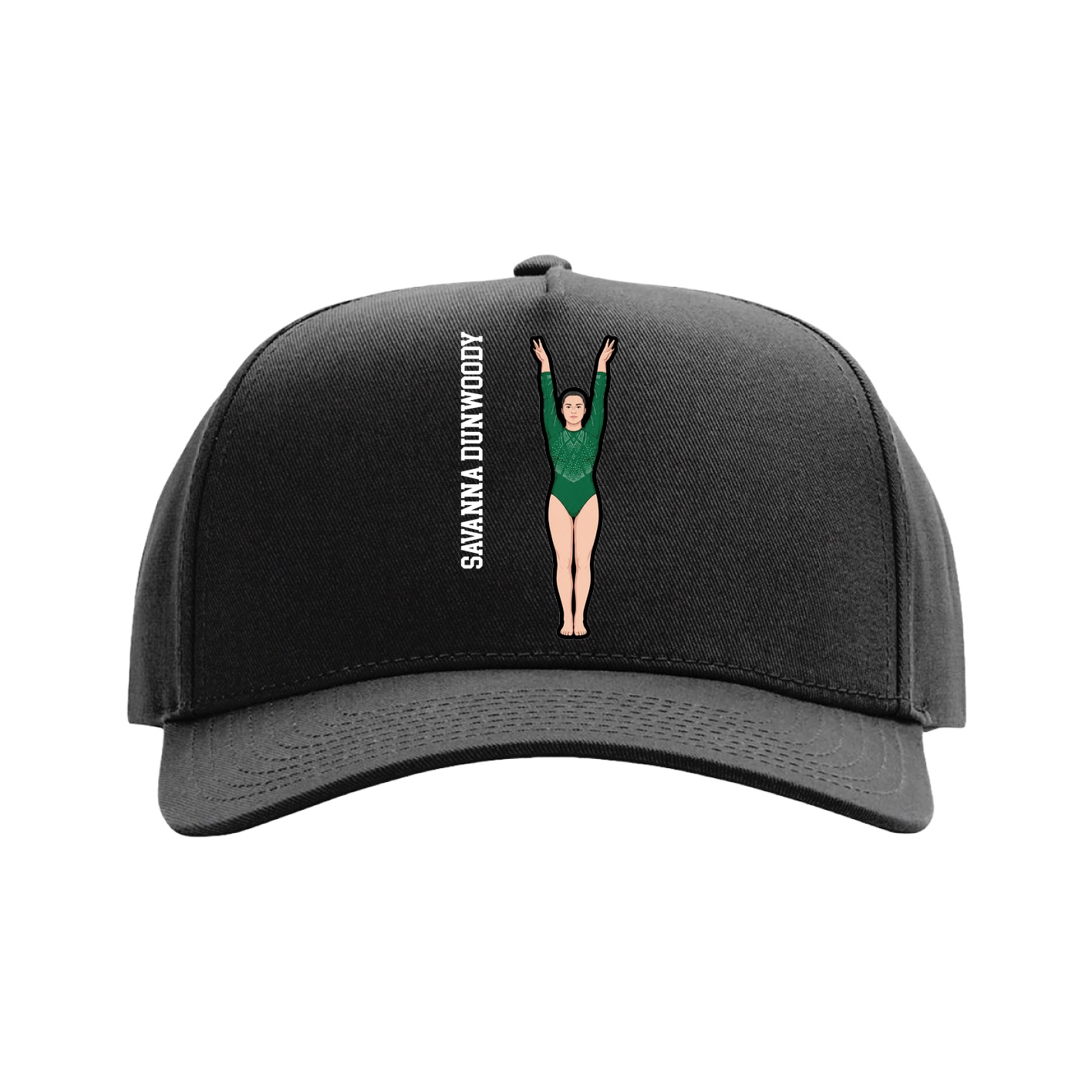 Full Fabric Five-Panel Champ Cap — Name Vertical in Black