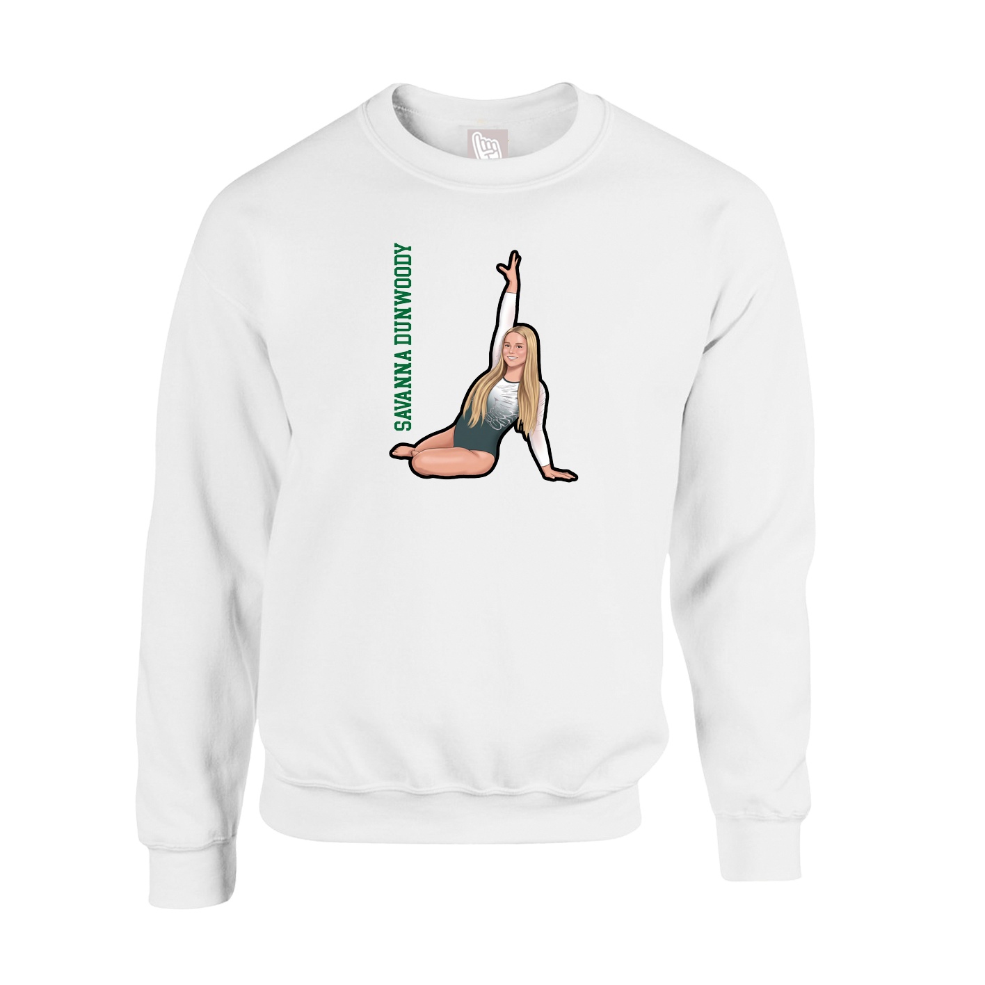 Fleece Crew — Name Vertical in White