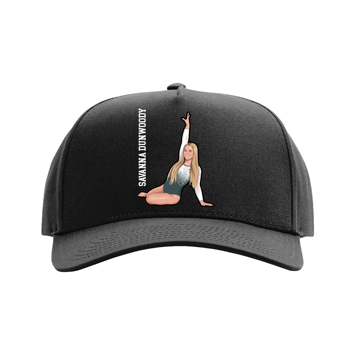 Full Fabric Five-Panel Champ Cap — Name Vertical in Black
