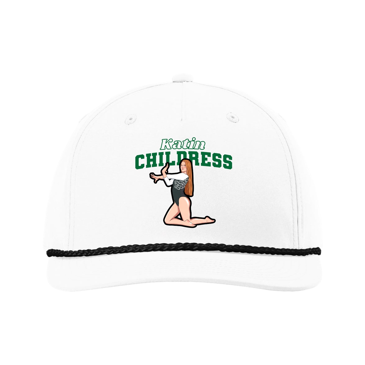 Five-Panel Classic Rope Cap — Name Arch in White