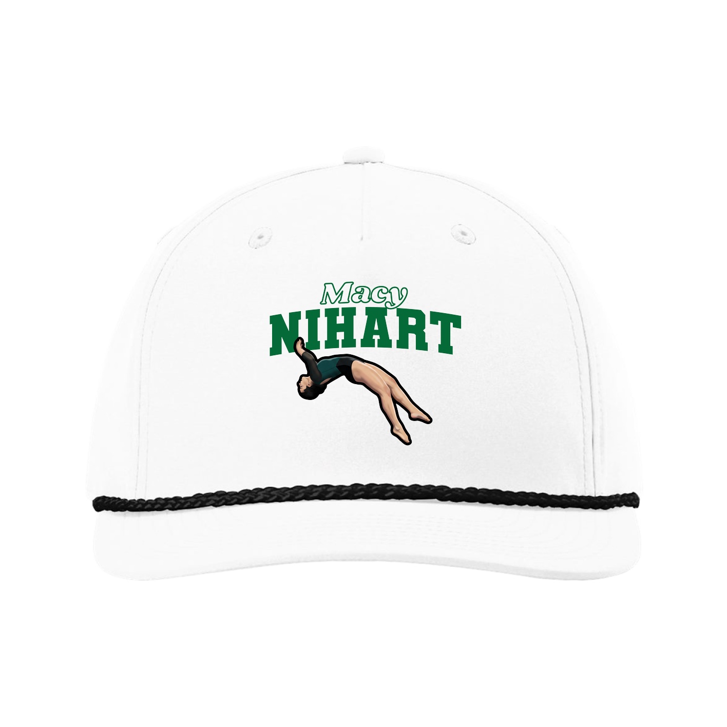 Five-Panel Classic Rope Cap — Name Arch in White
